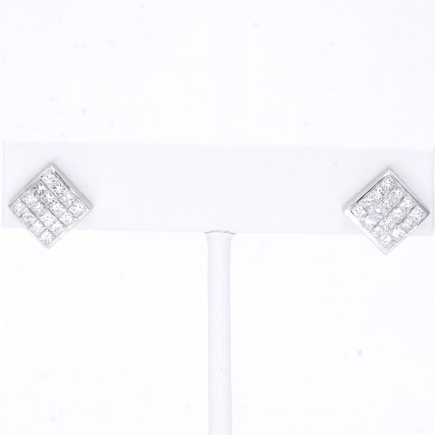 18k White Gold 1.50CT Princess Cut Diamond Square Stud Earrings