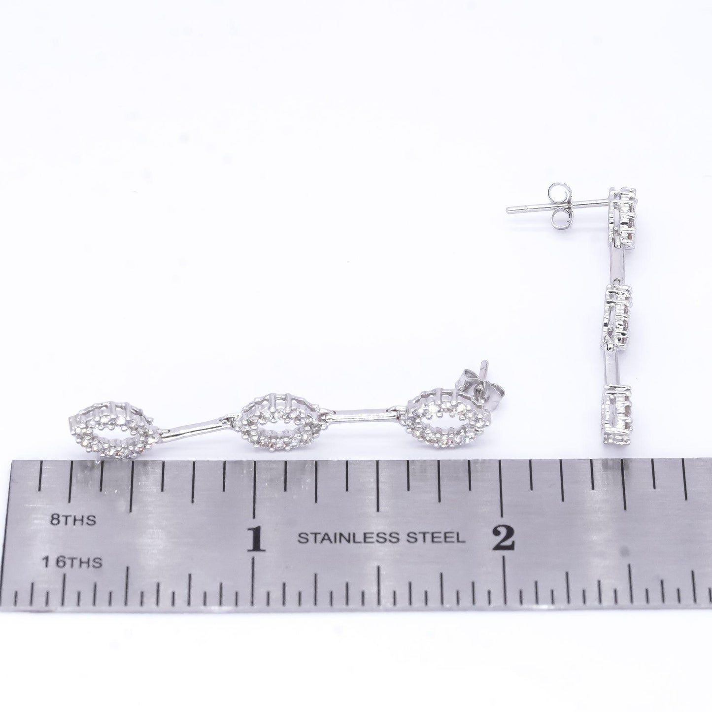 18k White Gold 1.0CT VS Diamond Oval Drop Dangle Stud Earrings