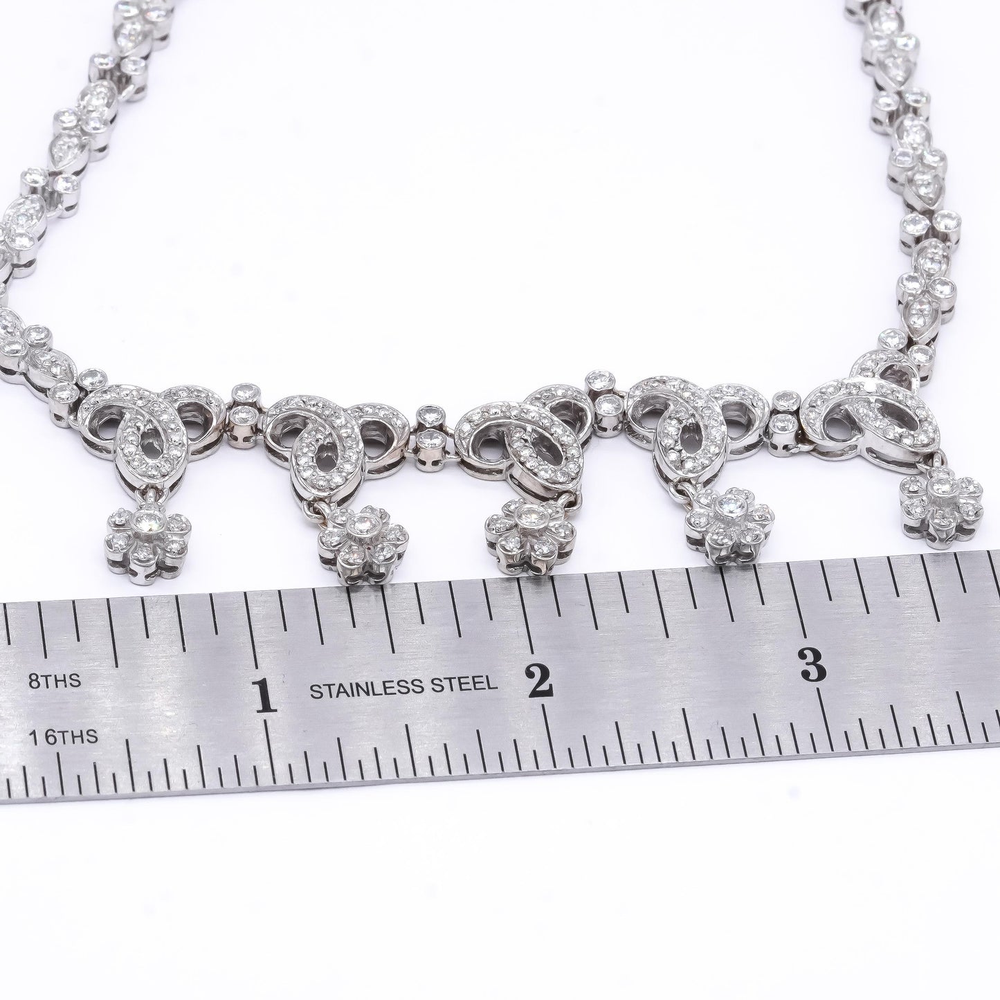 14k White Gold 7.0CT VS Diamond Flower Formal Dangle Necklace