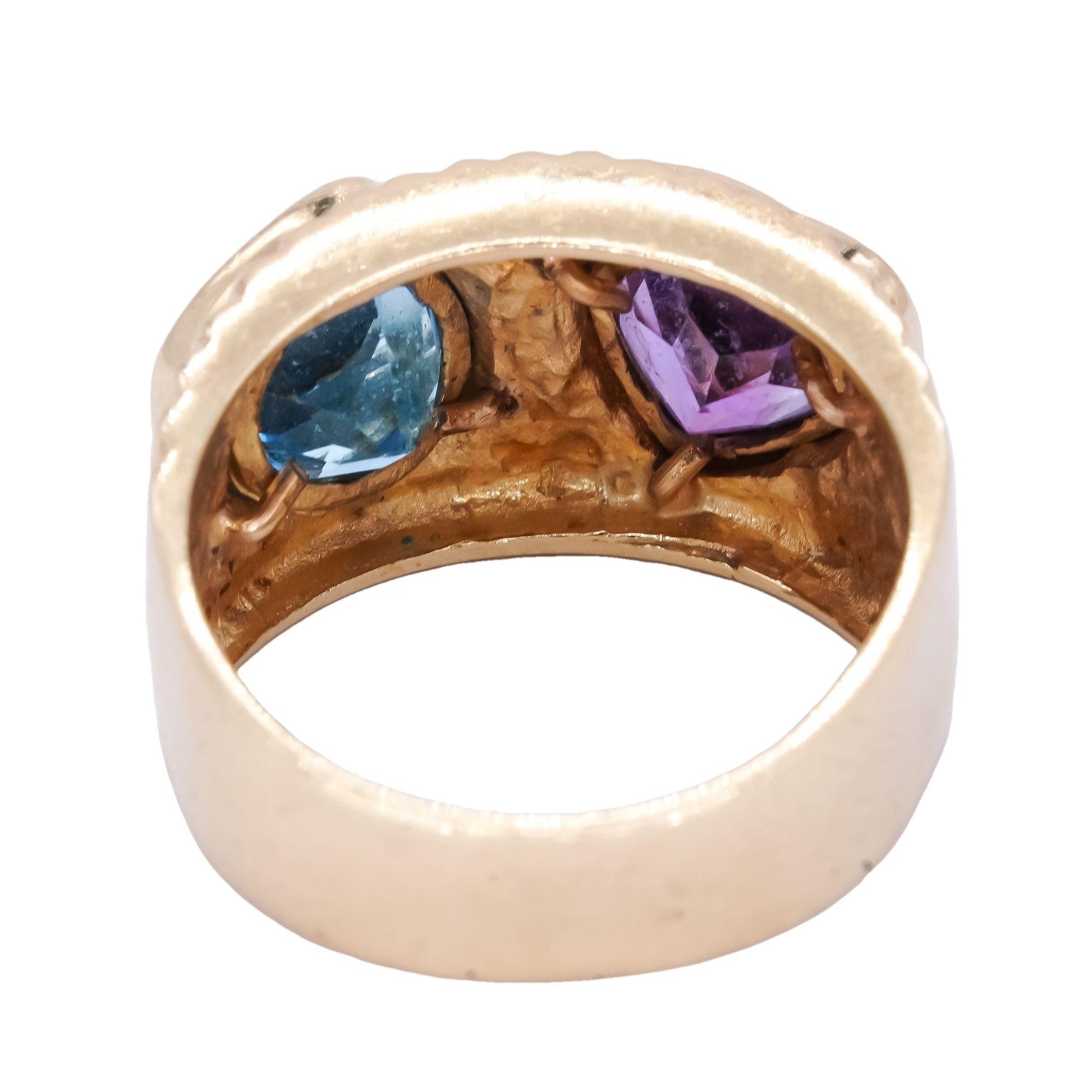 14k Yellow Gold 3.0CT Amethyst and Blue Topaz Heart Jumbo Ring size 7