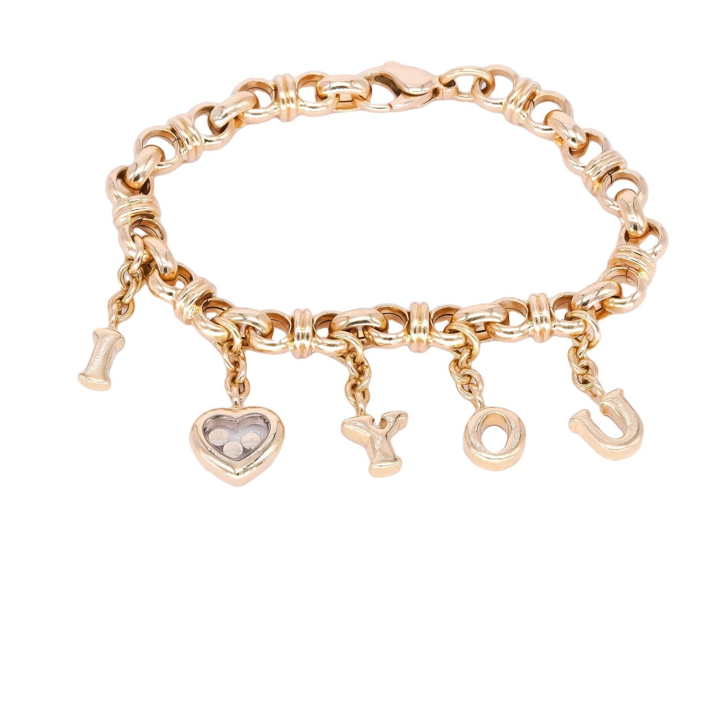 Chopard 18K Yellow Gold Jewelry "I Love You" Floating Diamond Charm Bracelet