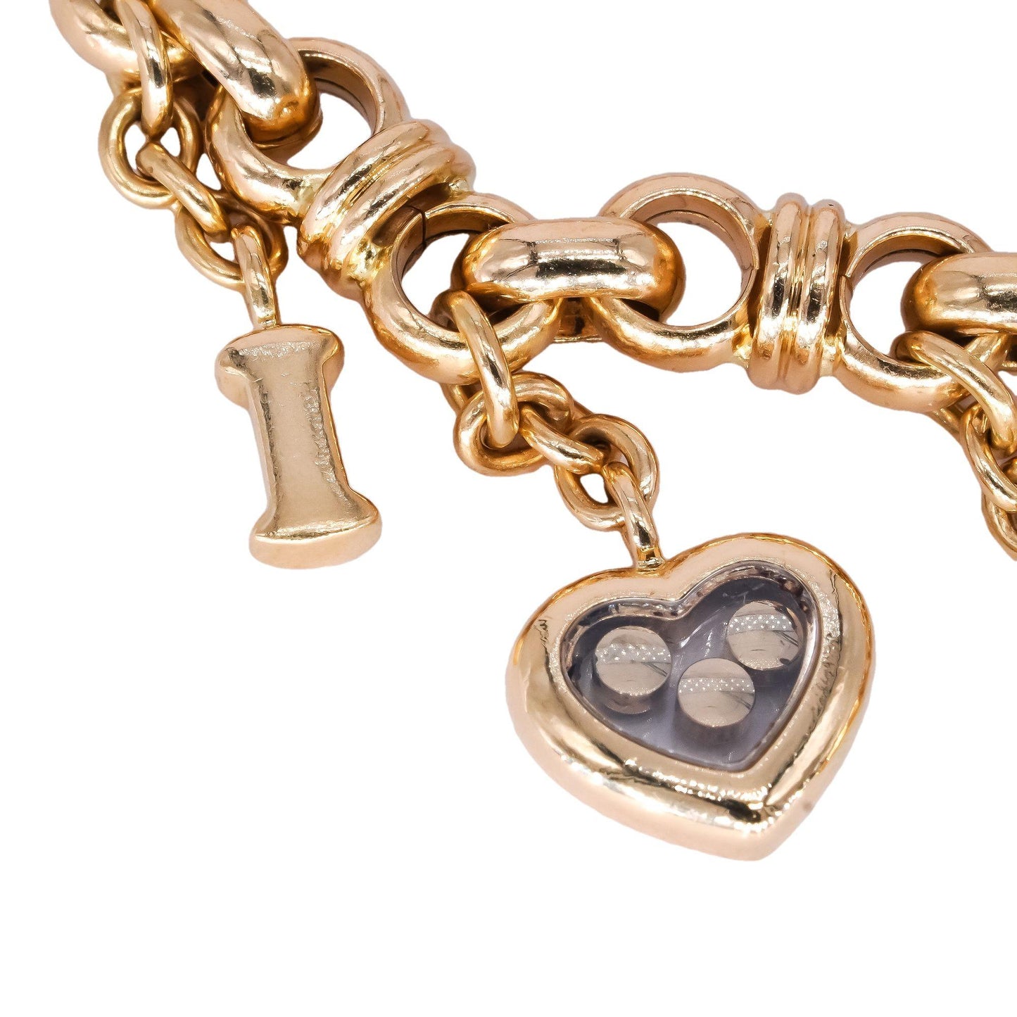 Chopard 18K Yellow Gold Jewelry "I Love You" Floating Diamond Charm Bracelet