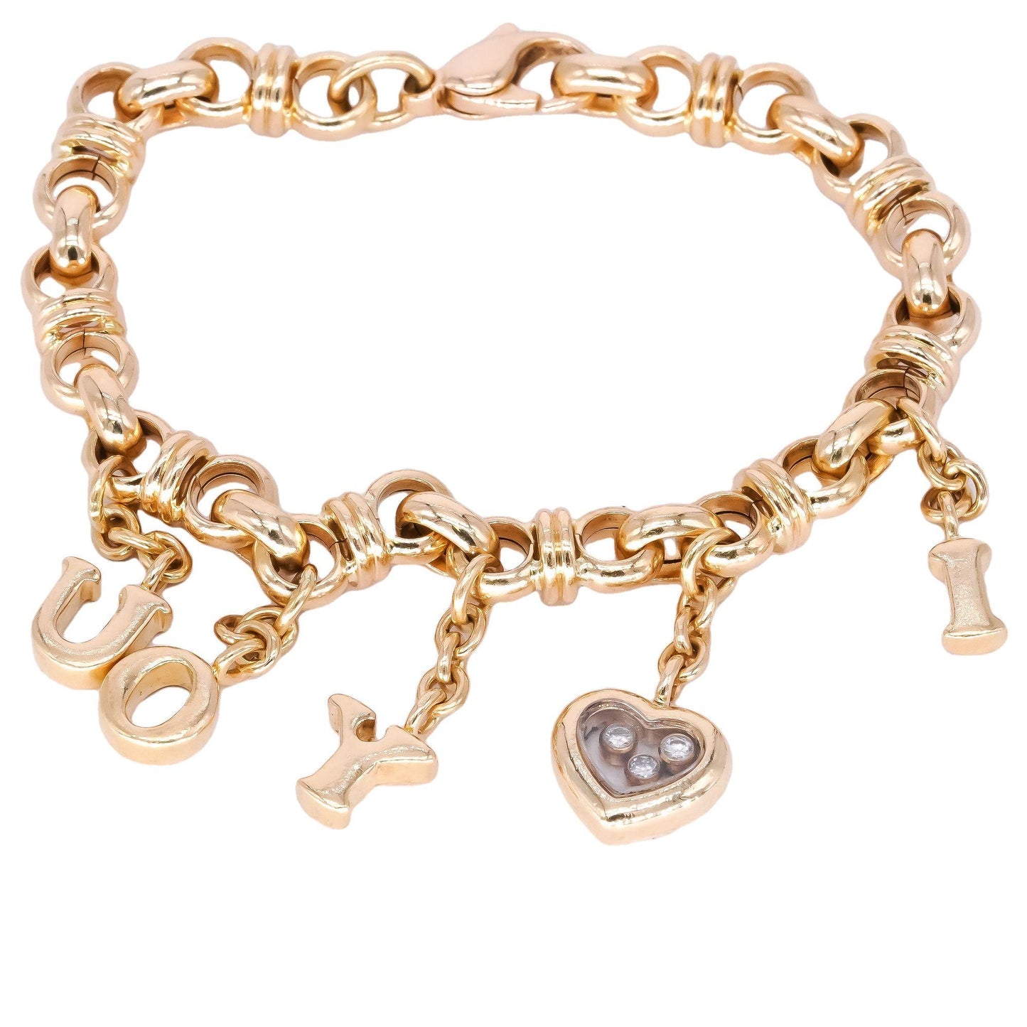 Chopard 18K Yellow Gold Jewelry "I Love You" Floating Diamond Charm Bracelet