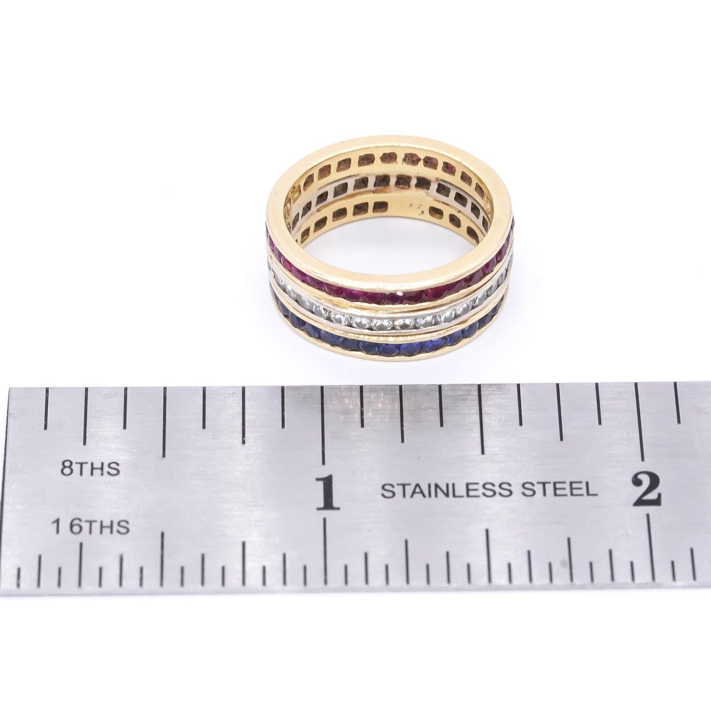 Vintage 14k Gold 1.50CT VS Diamond Ruby Sapphire Wedding Eternity Ring size 6