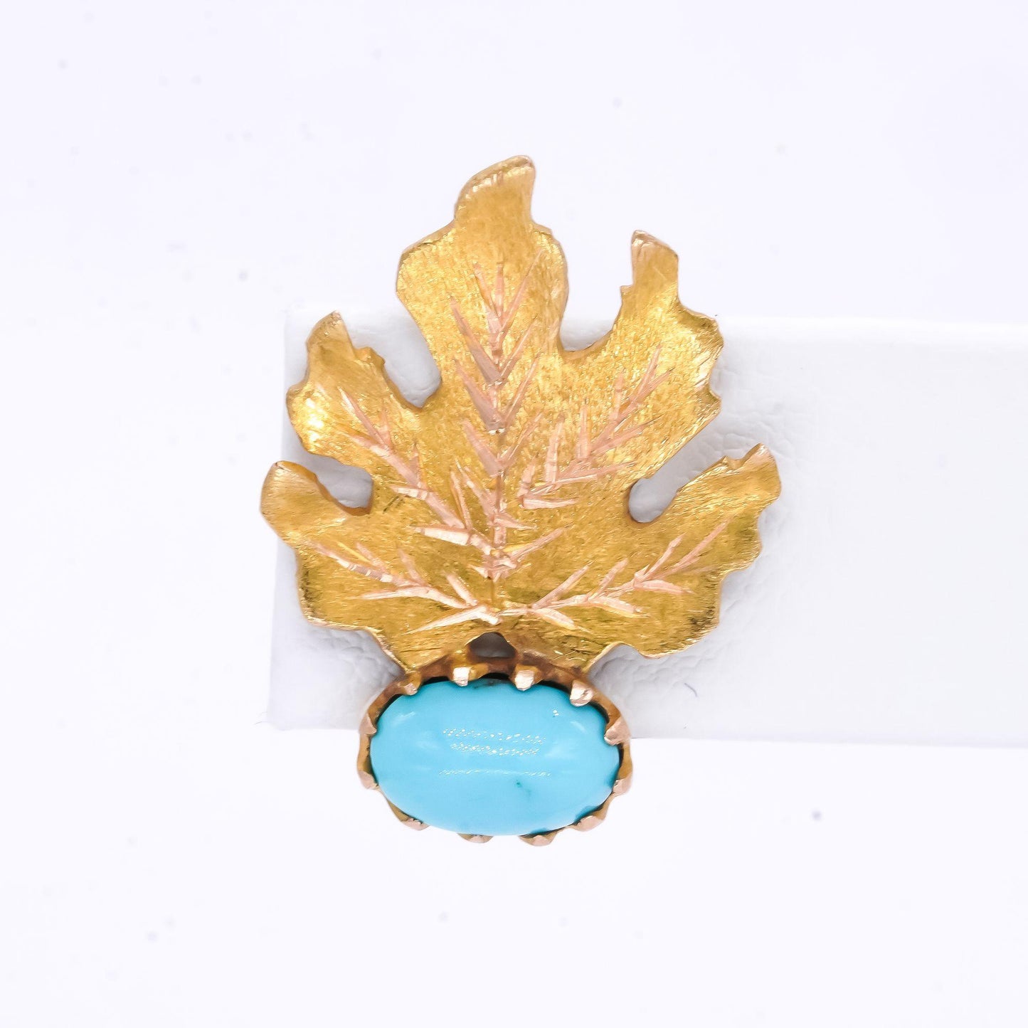 18k Yellow Gold Jewelry 7.2 x 5.0mm Turquoise Leaf Stud Earrings