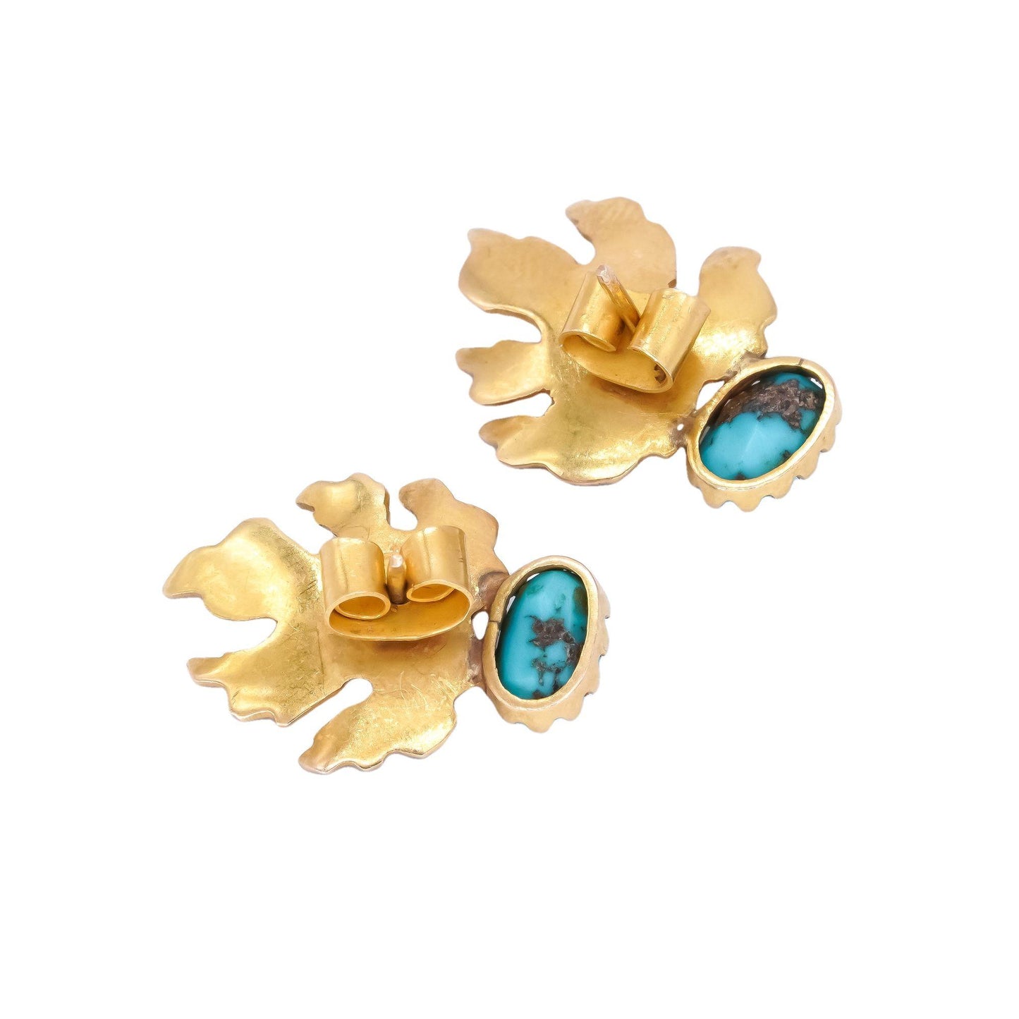 18k Yellow Gold Jewelry 7.2 x 5.0mm Turquoise Leaf Stud Earrings