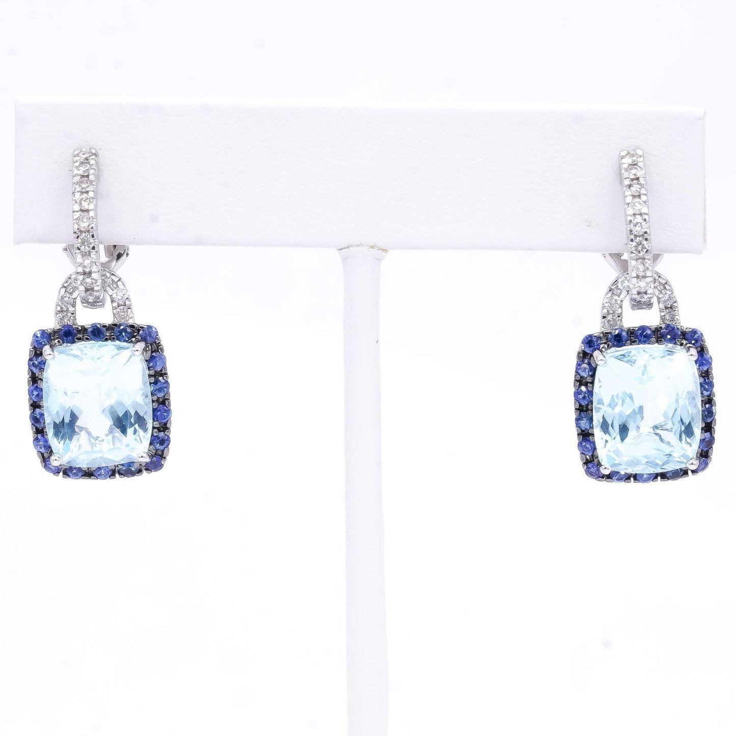 18k White Gold 16.95CT Diamond Blue Topaz Sapphire Day Night Dangle Earrings