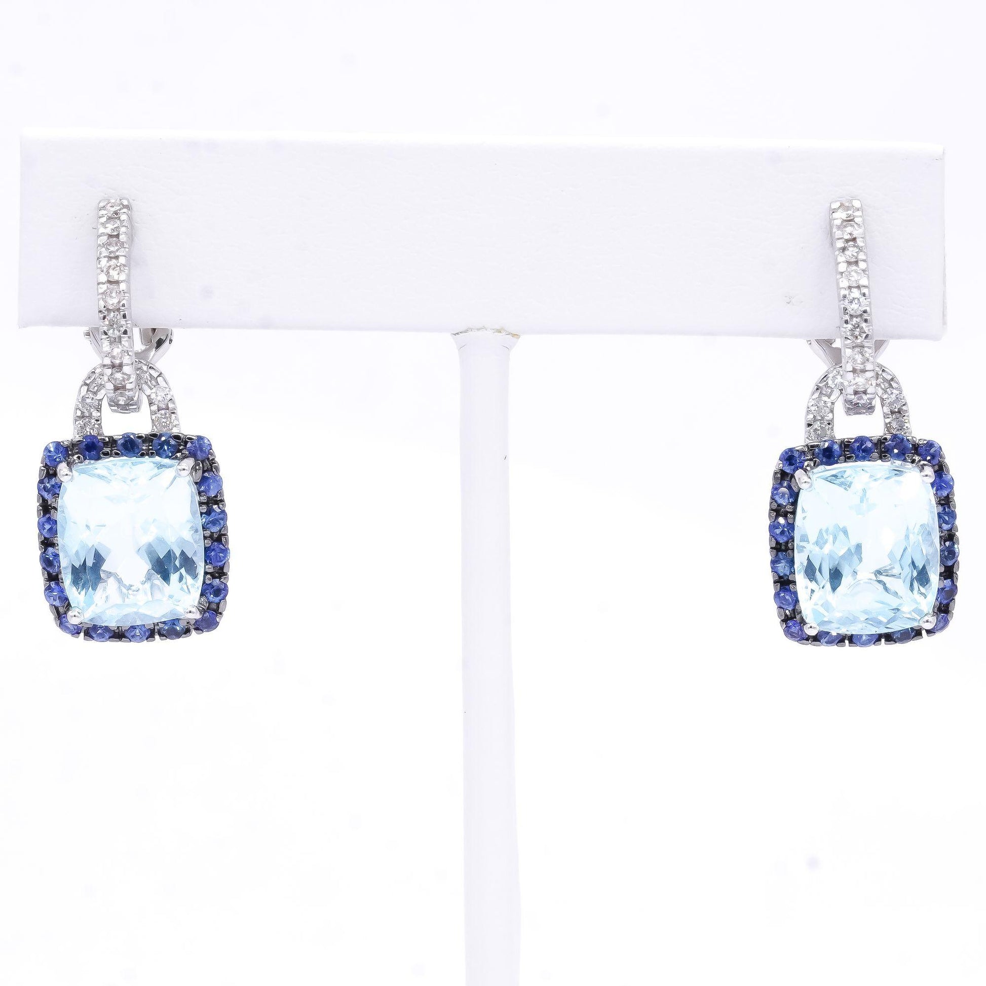 18k White Gold 16.95CT Diamond Blue Topaz Sapphire Day Night Dangle Earrings