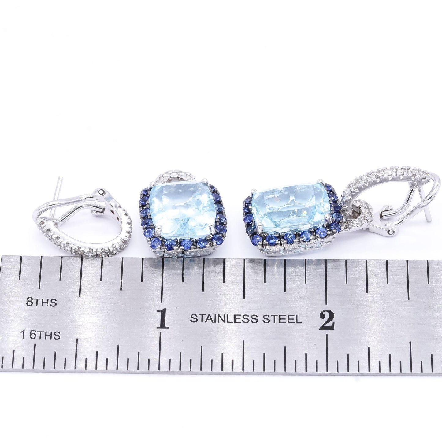 18k White Gold 16.95CT Diamond Blue Topaz Sapphire Day Night Dangle Earrings