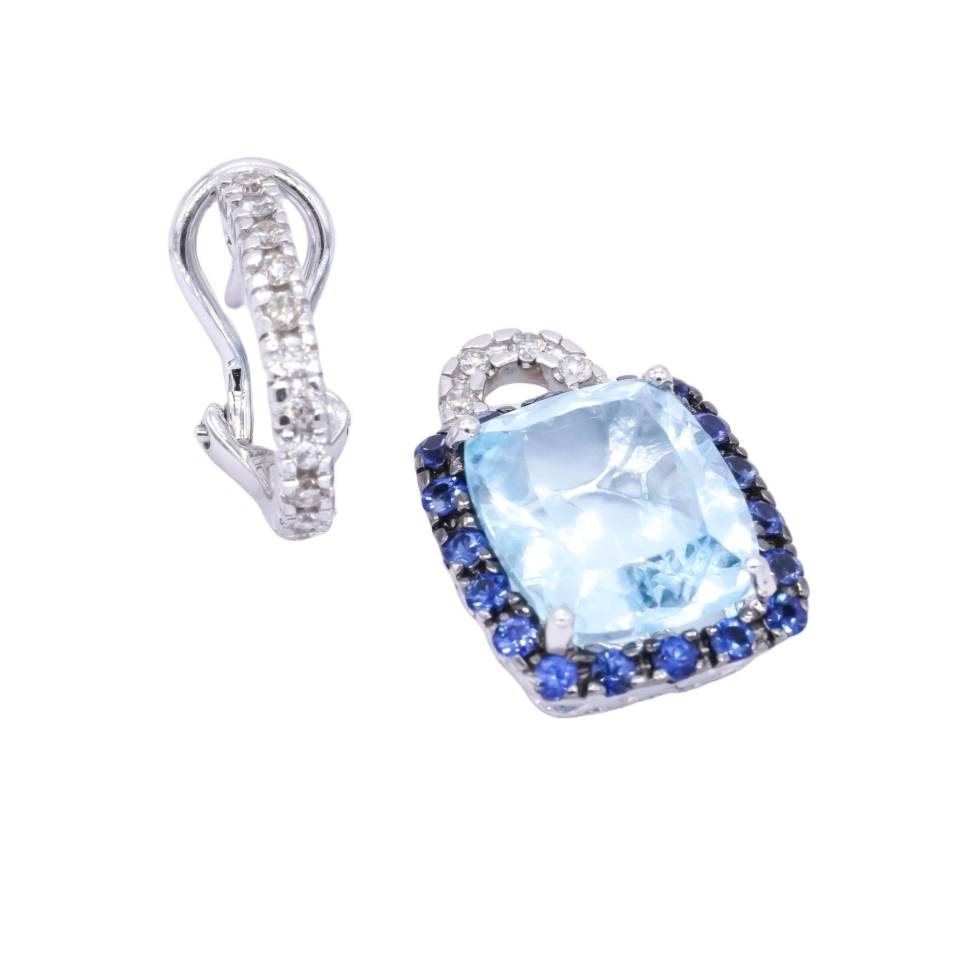 18k White Gold 16.95CT Diamond Blue Topaz Sapphire Day Night Dangle Earrings