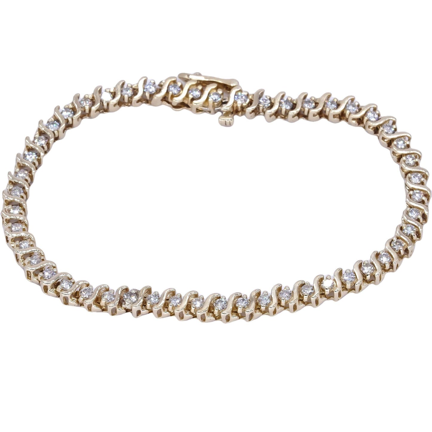 14k Yellow Gold 2.0CT VS Diamond S Link Tennis Formal Bracelet