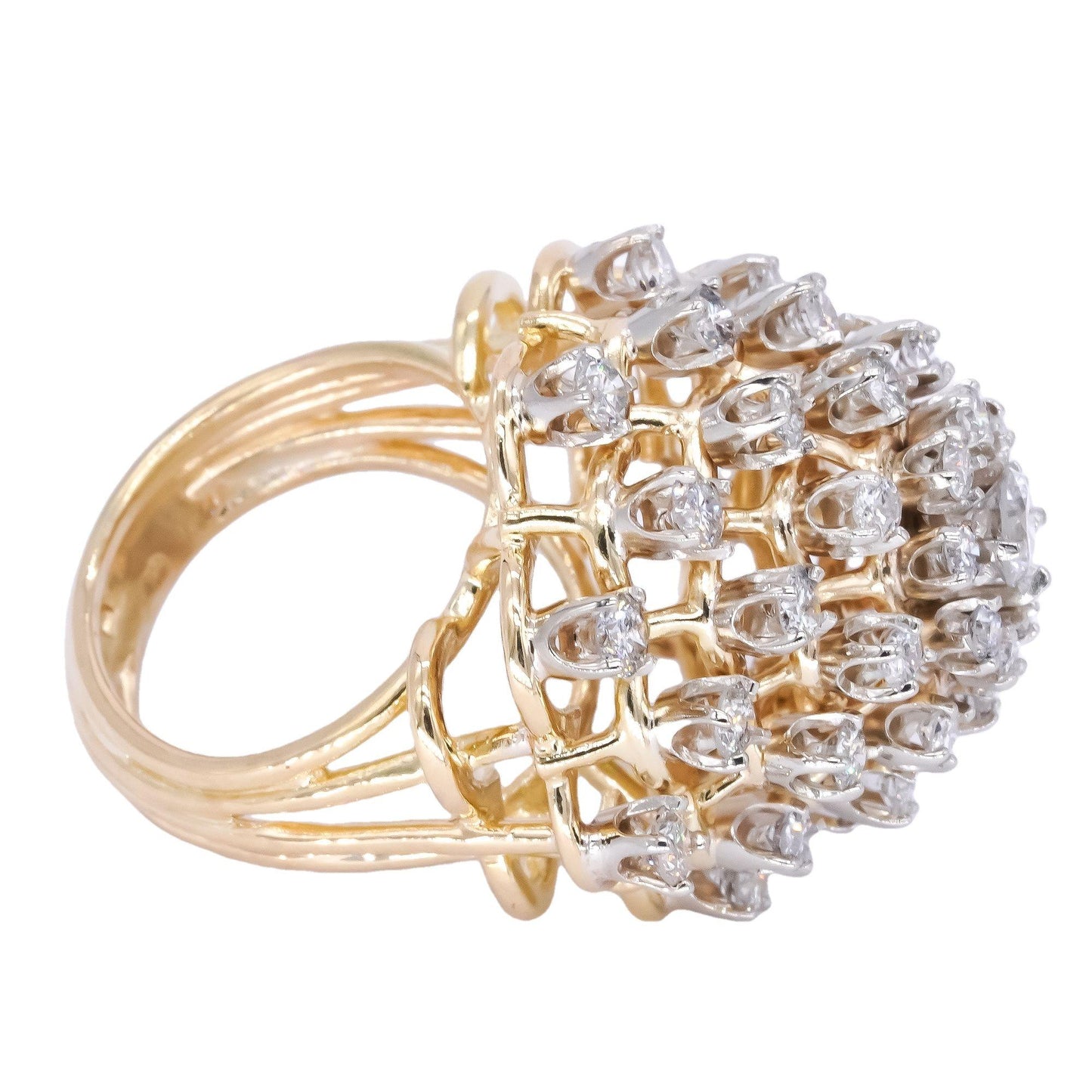 18k Yellow Gold 2.50CT Diamond Sunburst Cluster Jumbo Cocktail Ring size 5.25