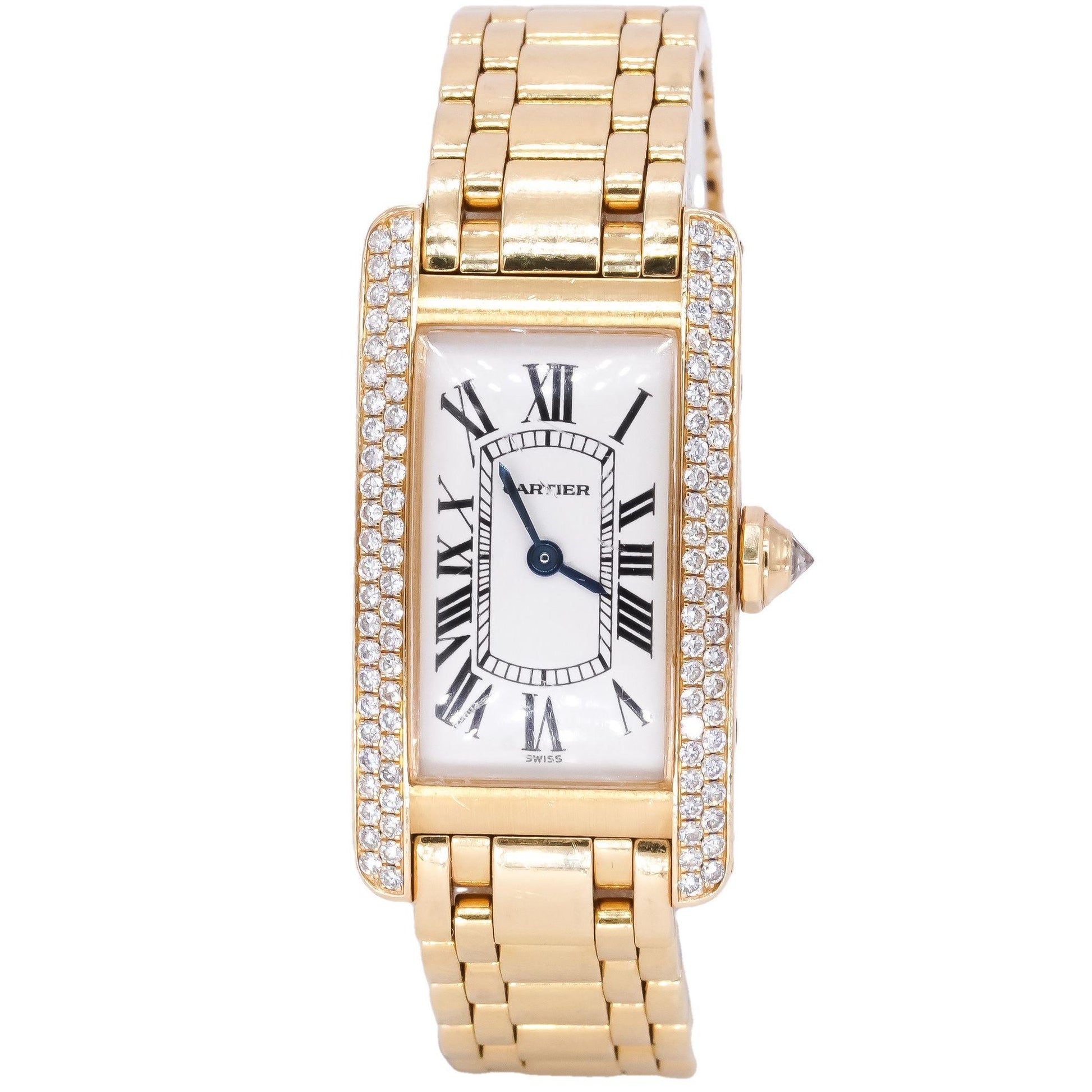 Cartier Tank Americaine 1710 18k Yellow Gold Diamond Bezel Ladies Watch