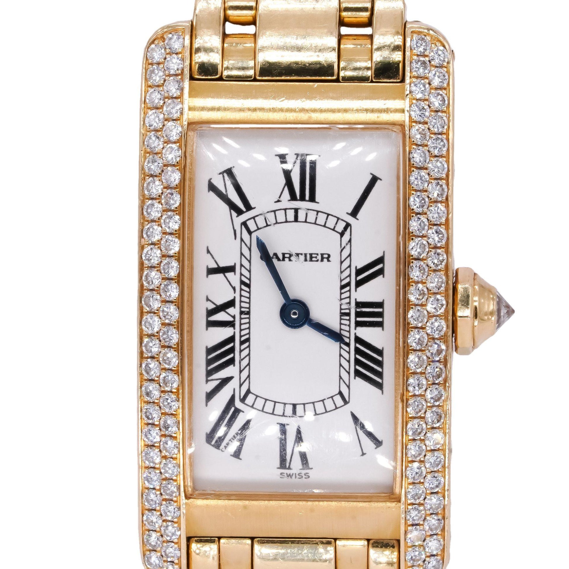 Cartier Tank Americaine 1710 18k Yellow Gold Diamond Bezel Ladies Watch