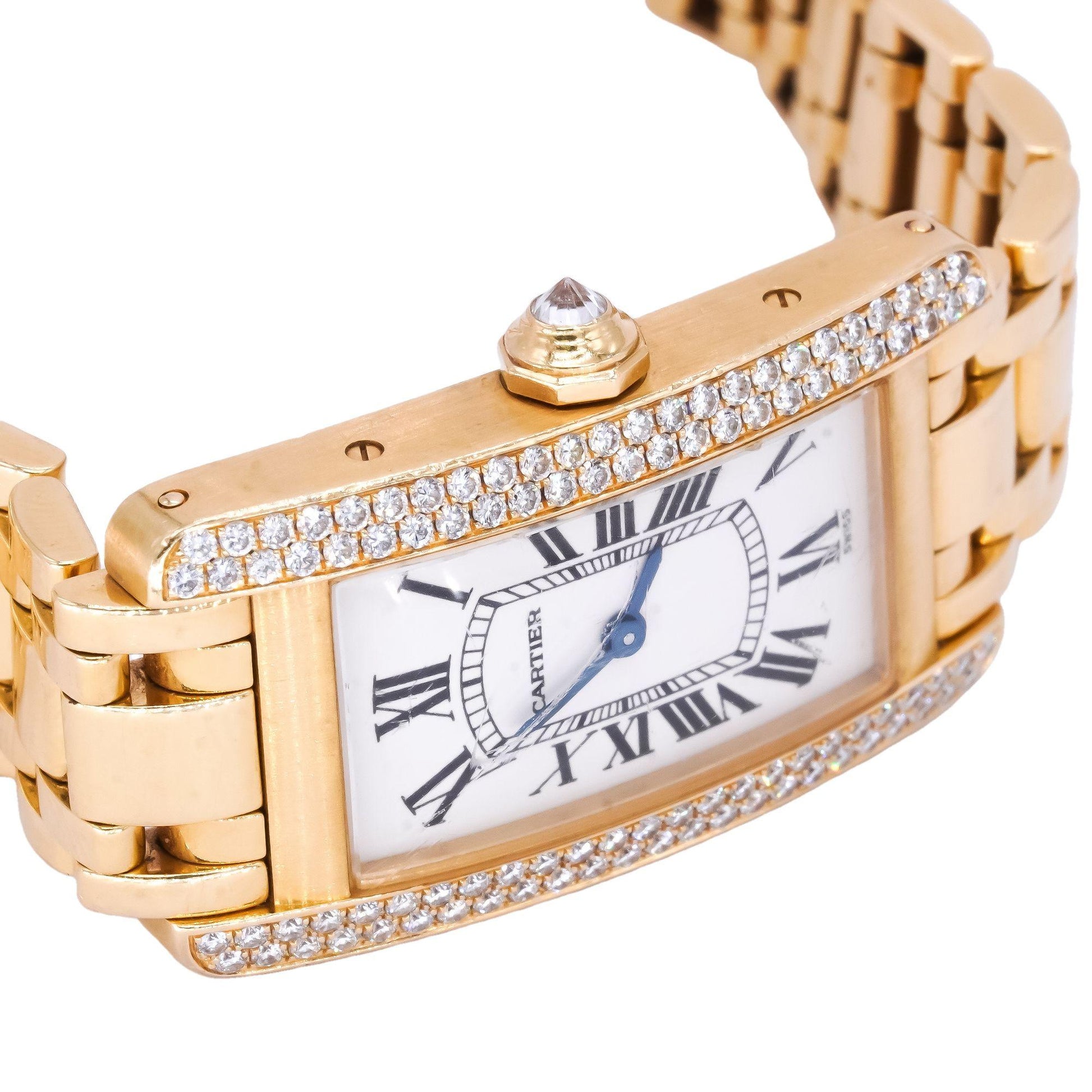 Cartier Tank Americaine 1710 18k Yellow Gold Diamond Bezel Ladies Watch