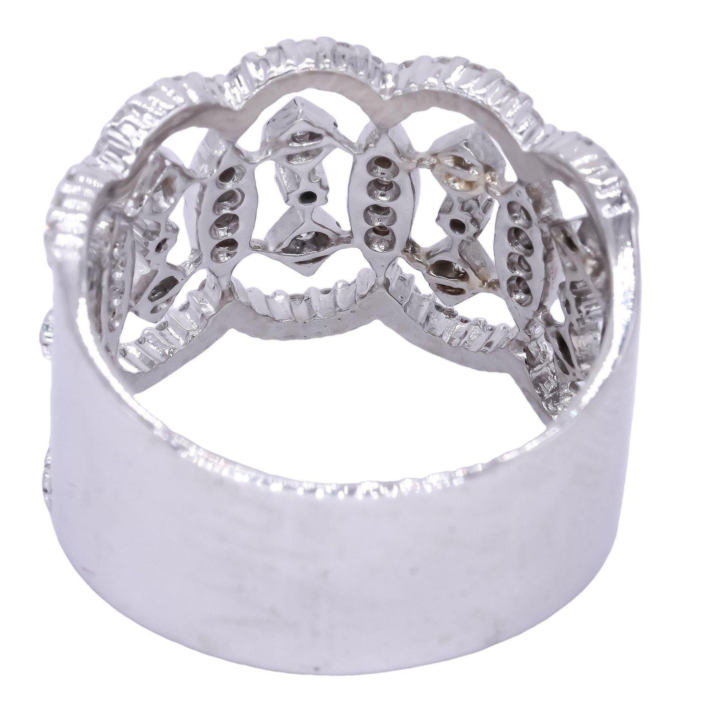 14k White Gold 1.0ct VS Diamond Filigree Wide Band Wedding Ring Size 9.5