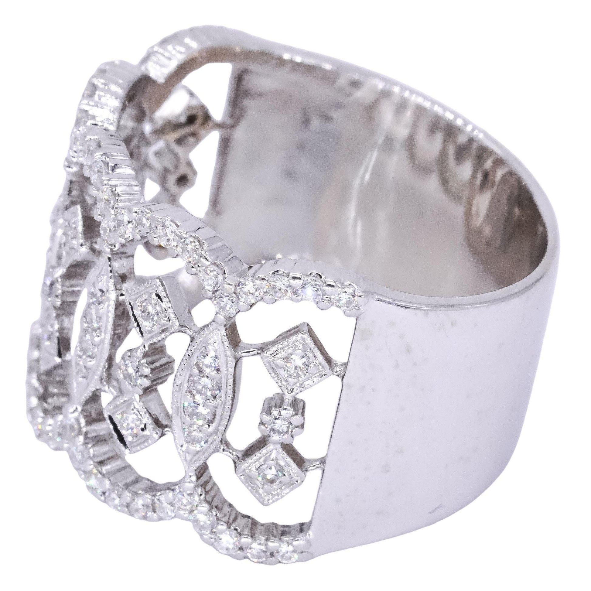 14k White Gold 1.0ct VS Diamond Filigree Wide Band Wedding Ring Size 9.5