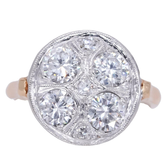 14k White and Yellow Gold 1.5ct VS Diamond Retro Cocktail Ring Size 6