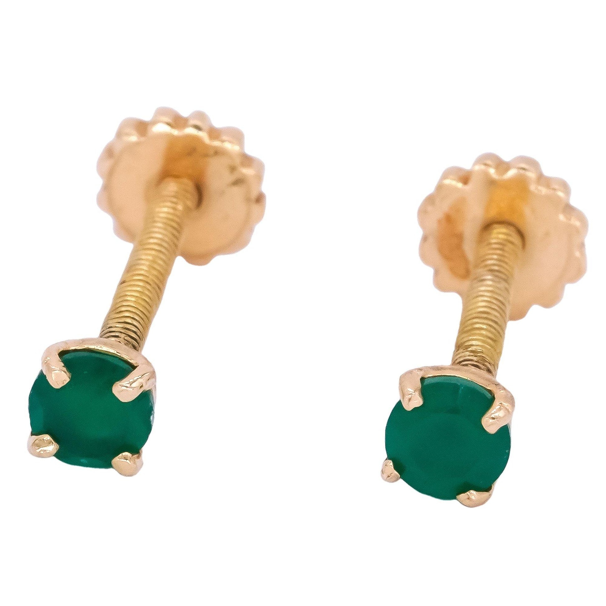 18k Yellow Gold 0.40ct Emerald Screw Back Stud Earrings