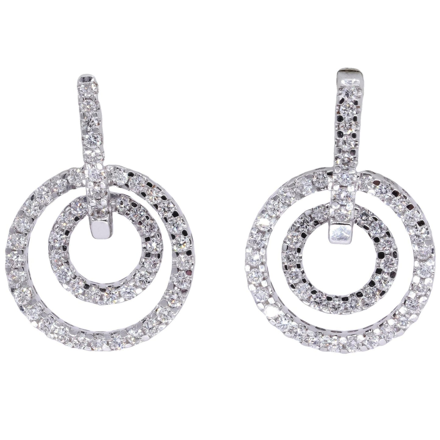 18k White Gold 1.40CT VS Diamond Double Circle Stud Drop Earrings