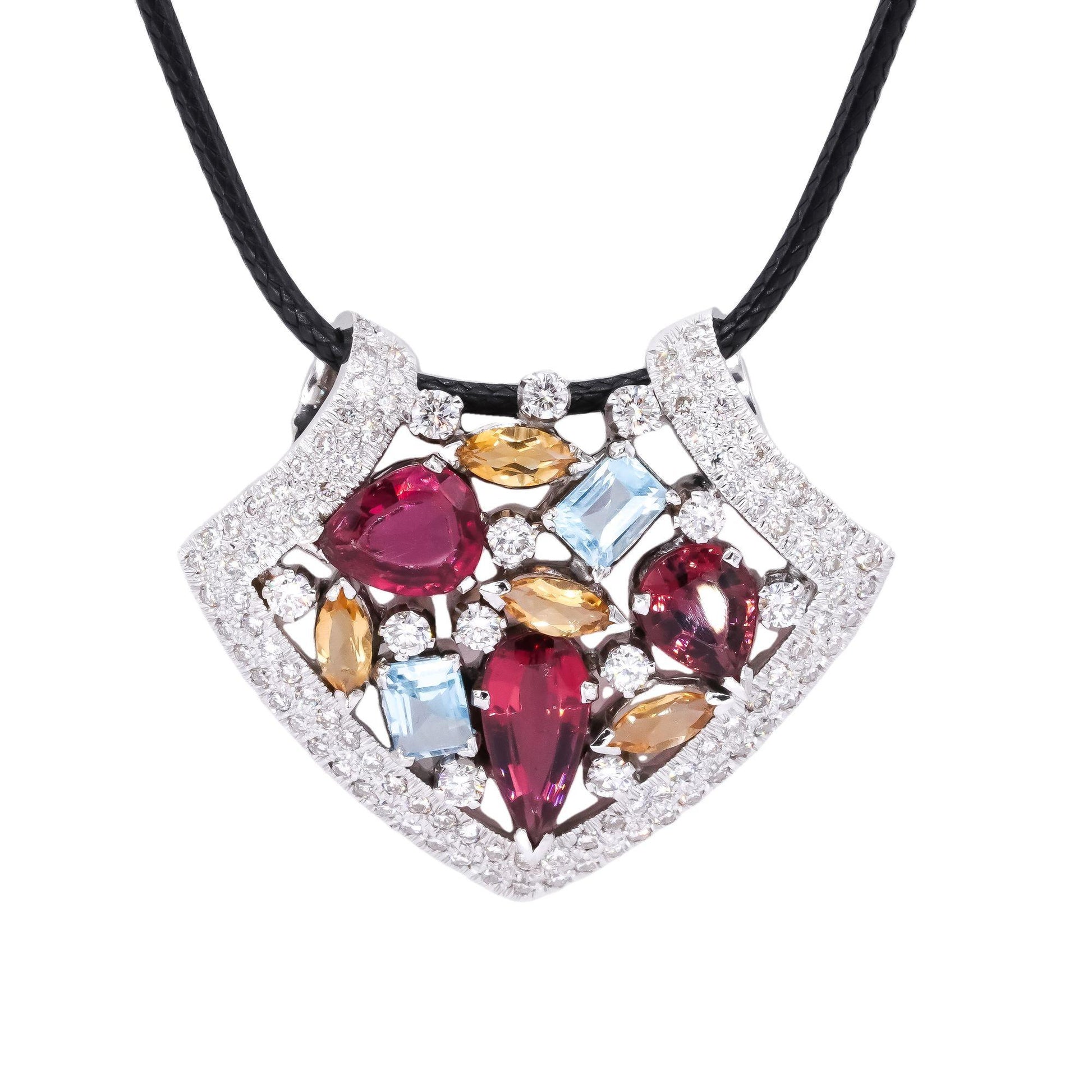 18k White Gold 8.61CT VS Diamond Rainbow Gemstone Jumbo Pendant Necklace