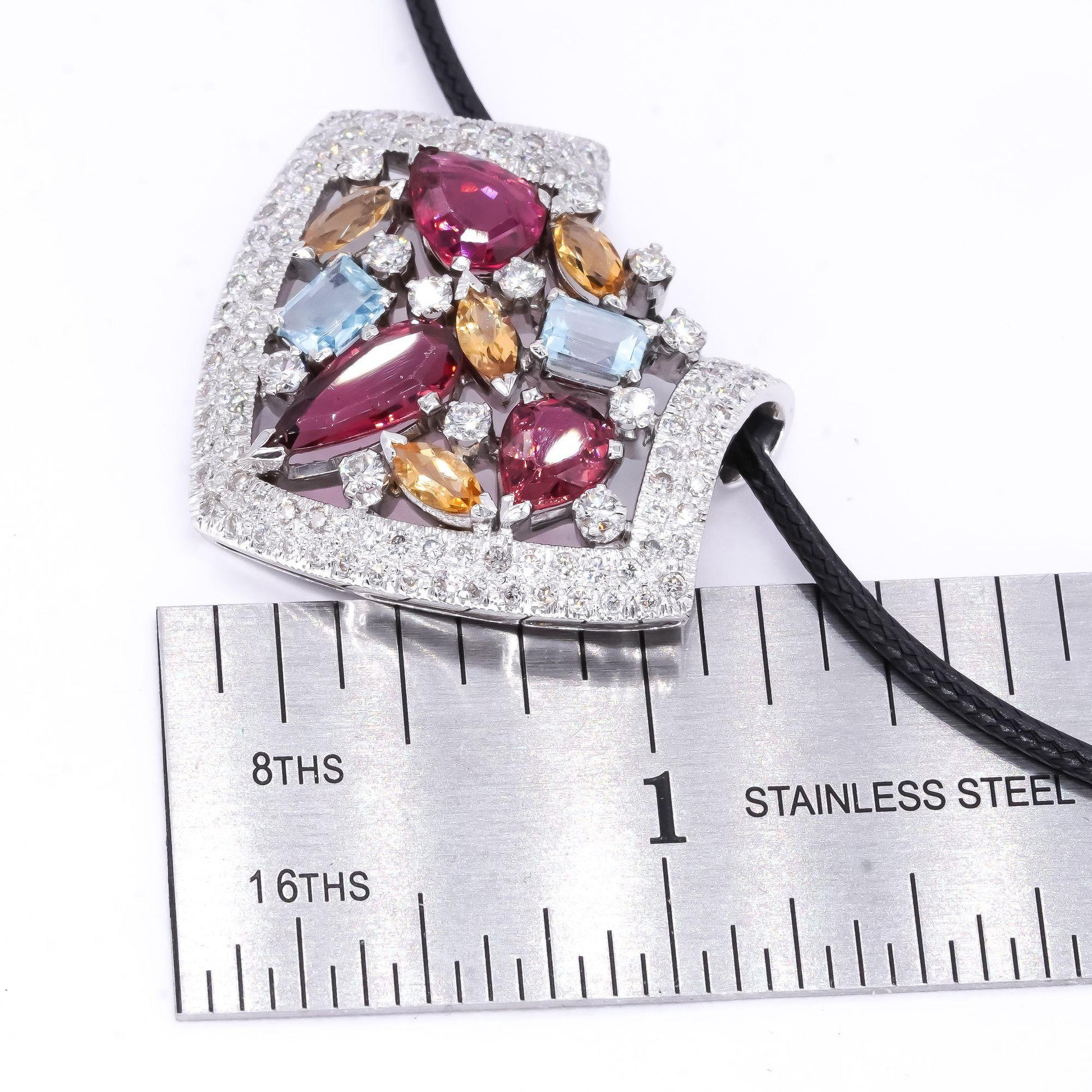 18k White Gold 8.61CT VS Diamond Rainbow Gemstone Jumbo Pendant Necklace