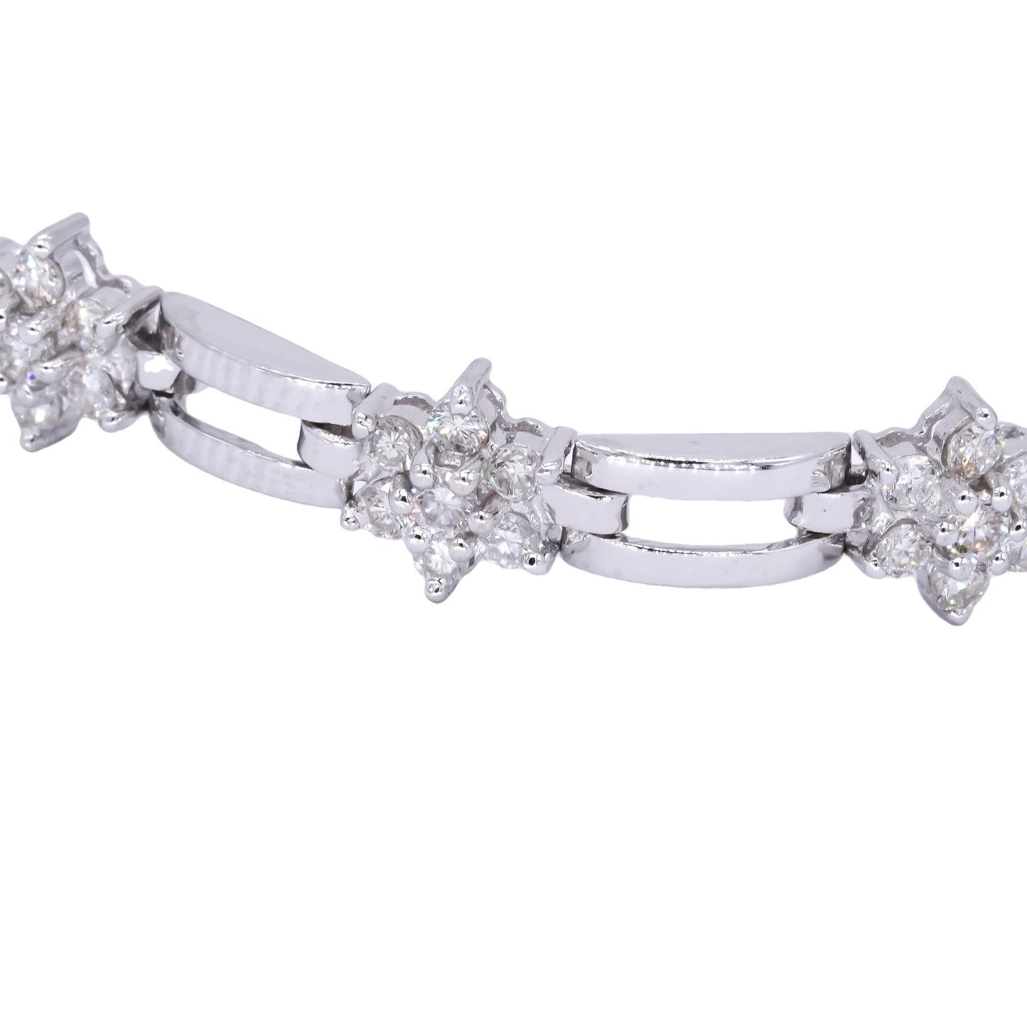 18k White Gold 1.5ct Diamond Flower Cluster Fancy Tennis Bracelet