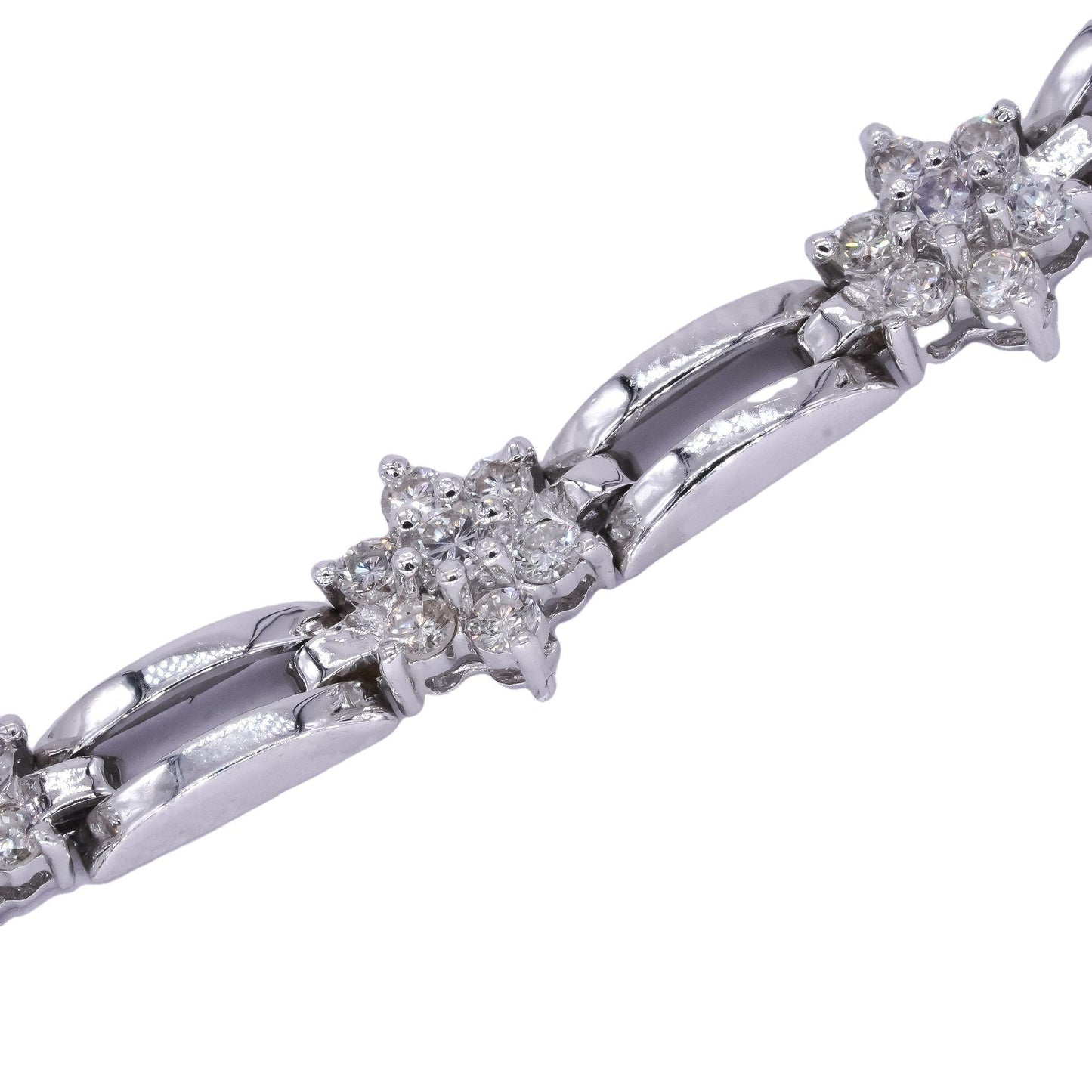 18k White Gold 1.5ct Diamond Flower Cluster Fancy Tennis Bracelet