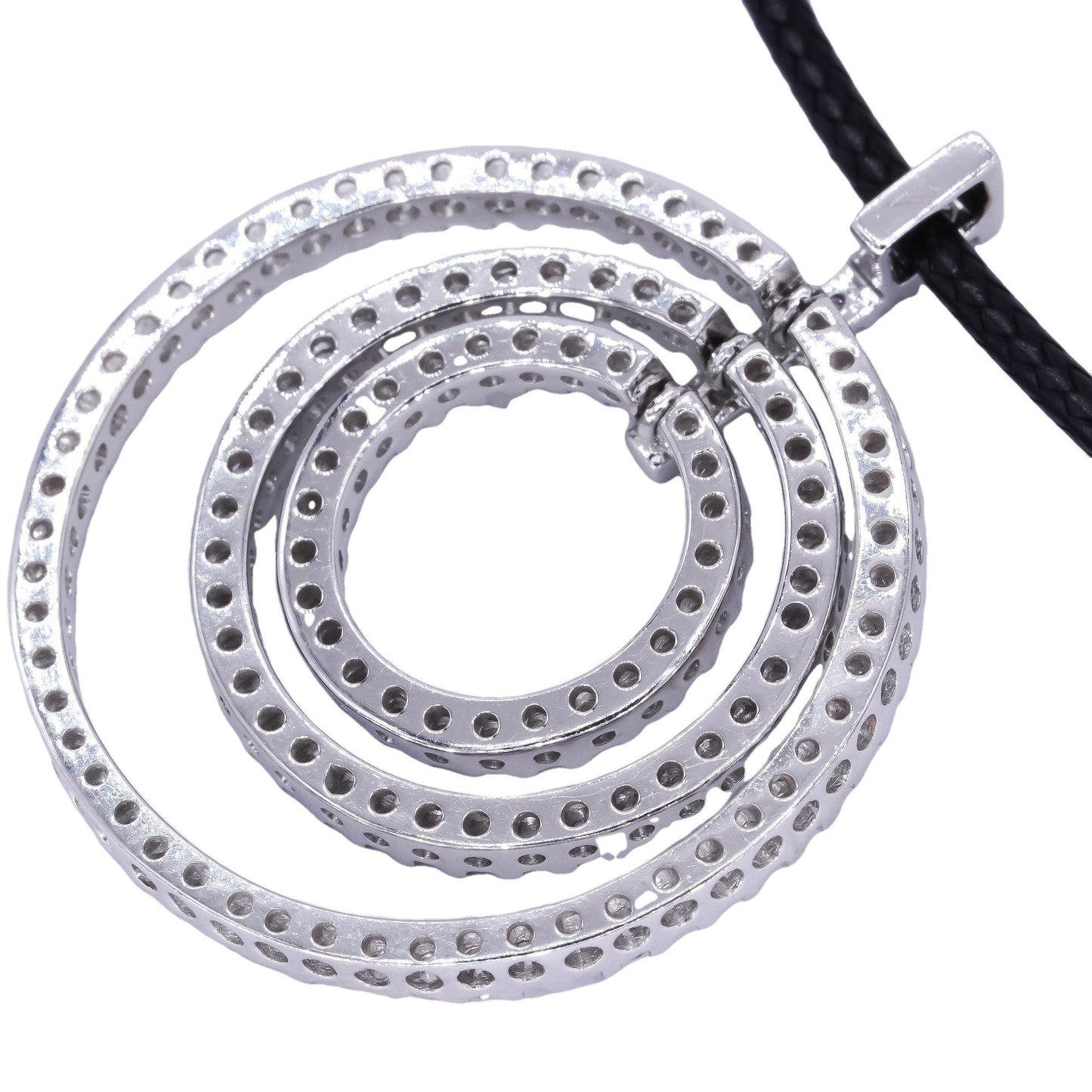 18k White Gold 1.25CT VS Diamond Triple Circle Drop Dangle Pendant Necklace