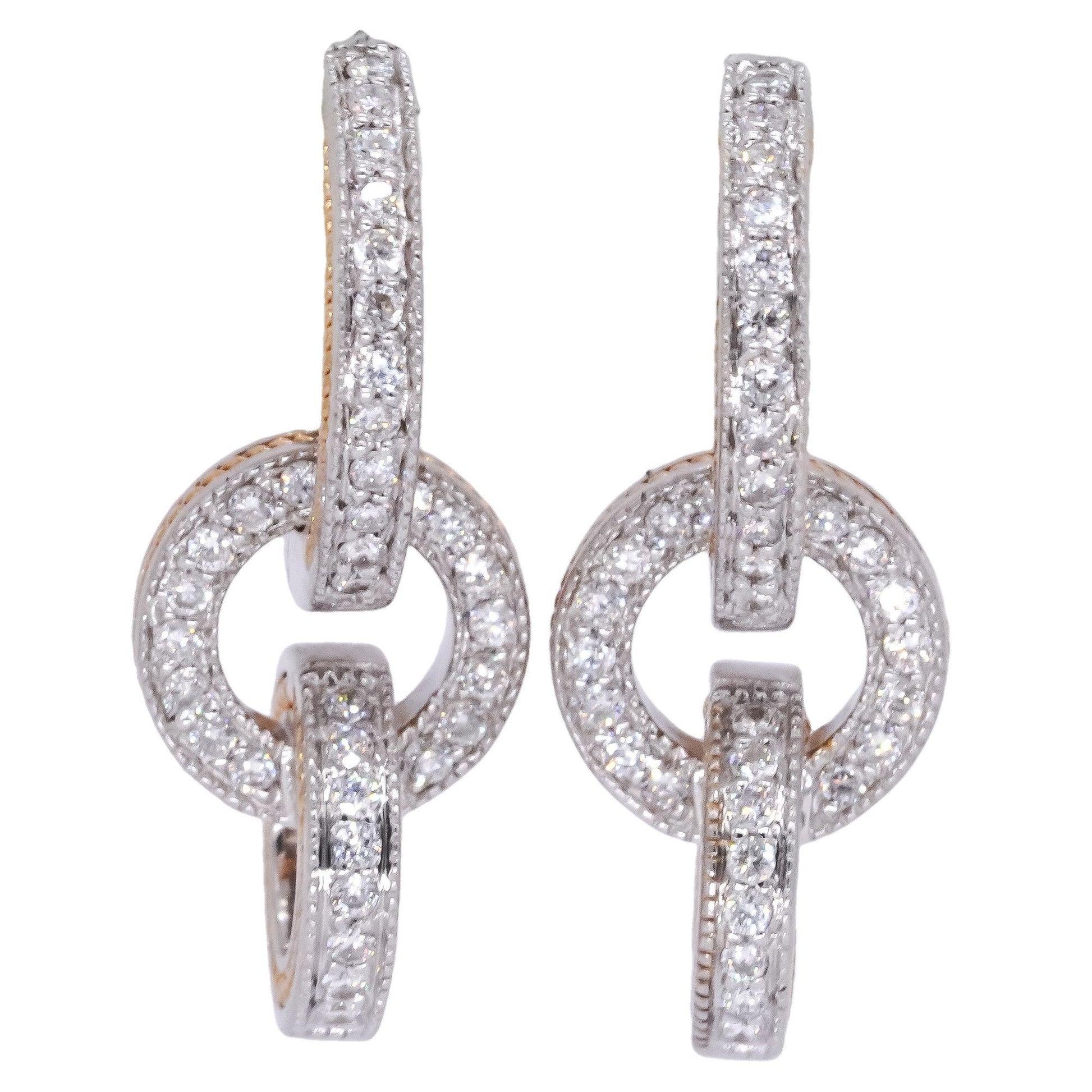 18k White & Yellow Gold 0.50CT Diamond Day Night Hoop Huggie Dangle Earrings