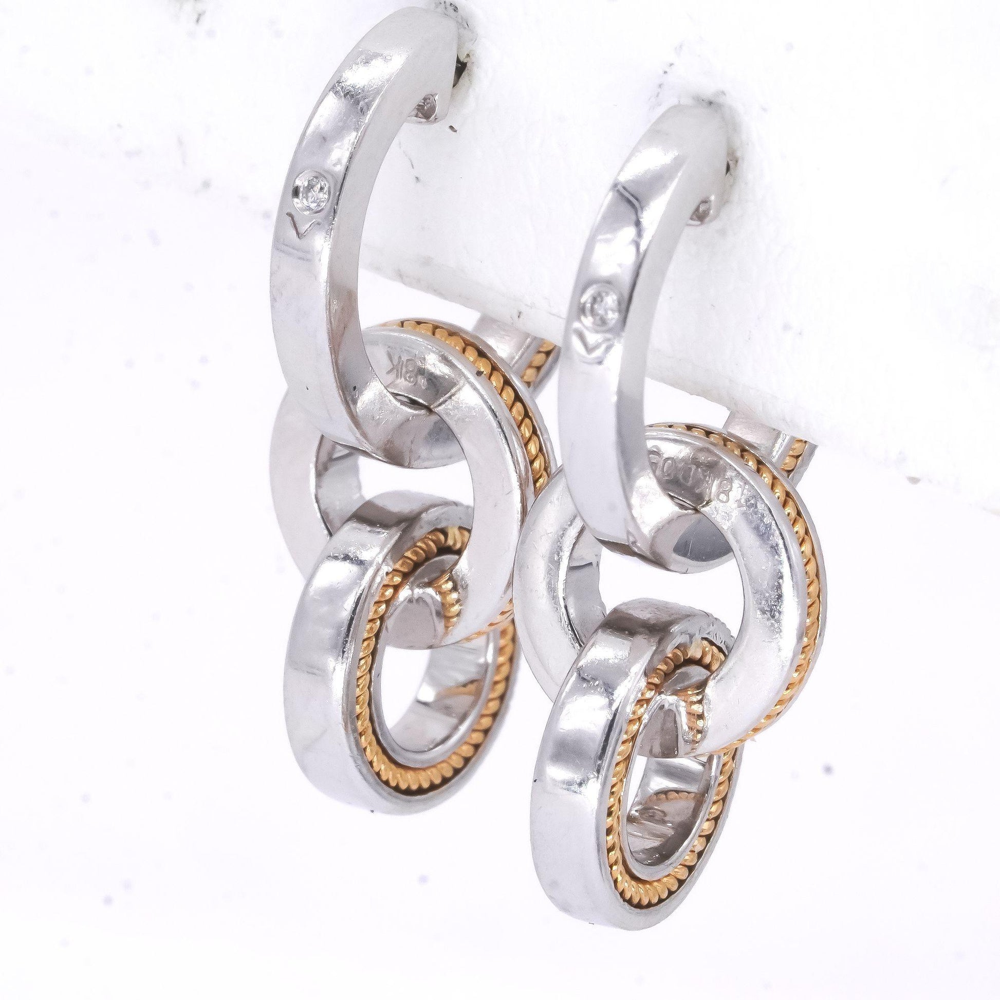 18k White & Yellow Gold 0.50CT Diamond Day Night Hoop Huggie Dangle Earrings