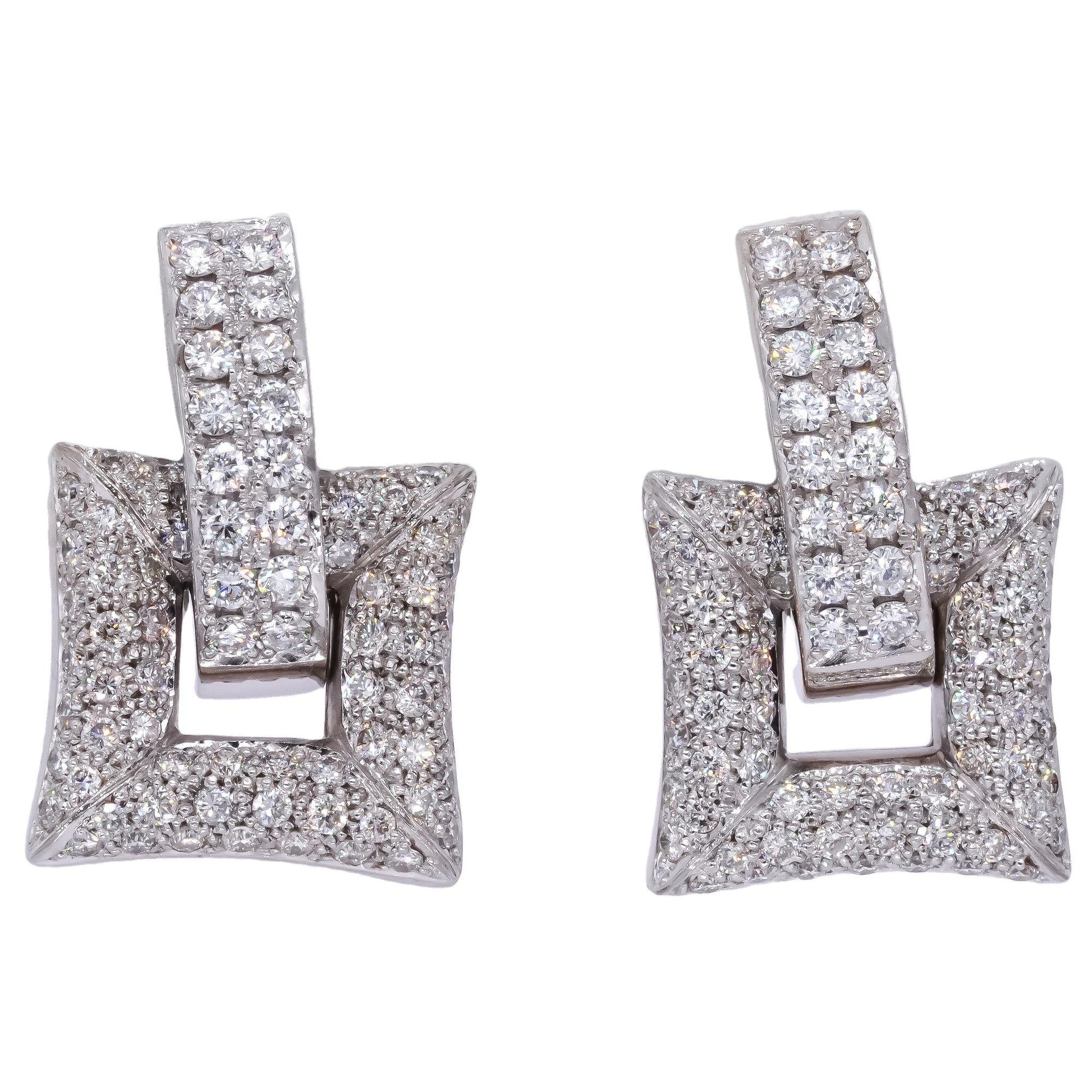 14k White Gold 2.0CT VS Diamond Day and Night Square Earrings