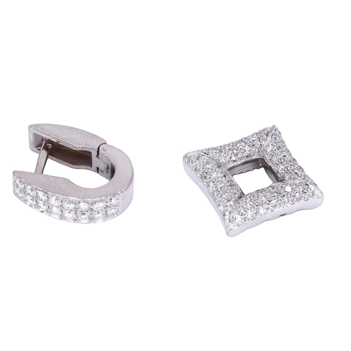 14k White Gold 2.0CT VS Diamond Day and Night Square Earrings