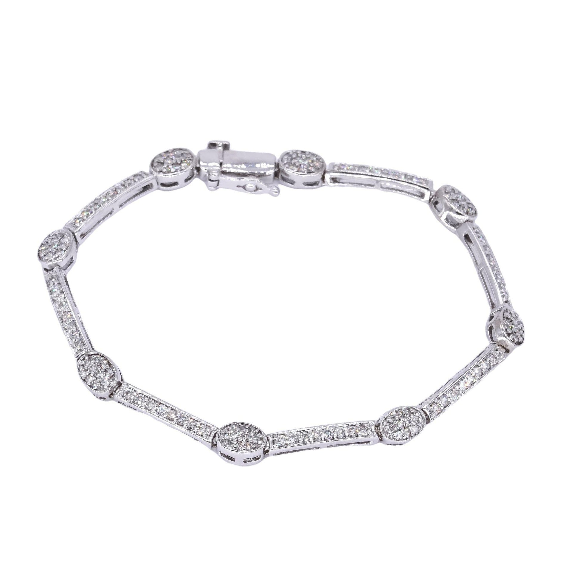 14k White Gold 1.50CT Diamond Pave Cluster Formal Tennis Bracelet