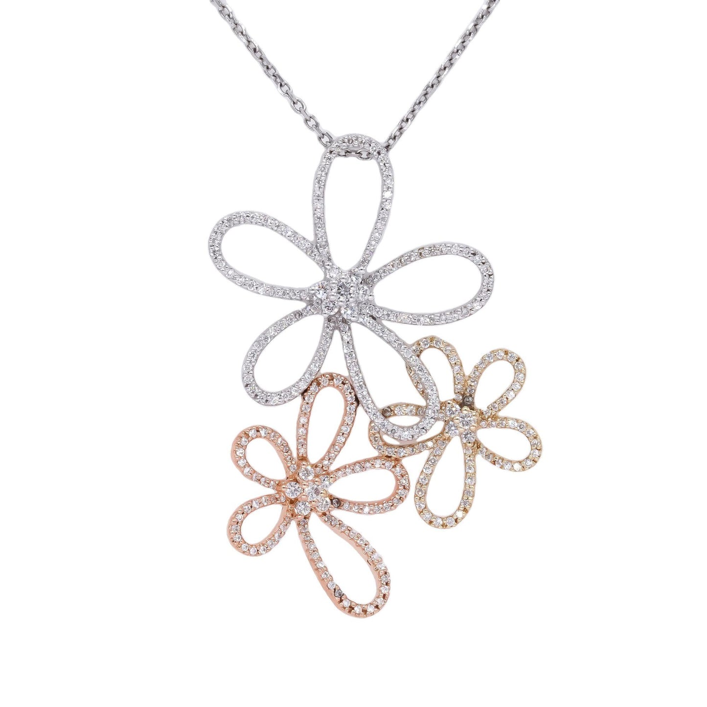 Gabriel and Co 14k White Yellow Rose Gold 2.0CT Diamond Flower Pendant Necklace