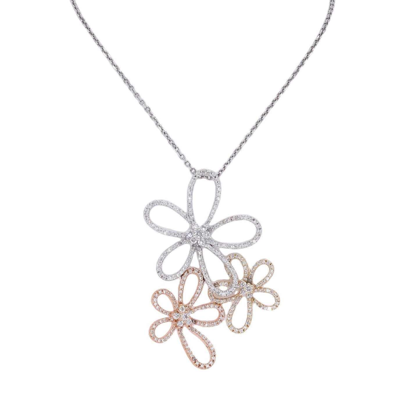 Gabriel and Co 14k White Yellow Rose Gold 2.0CT Diamond Flower Pendant Necklace