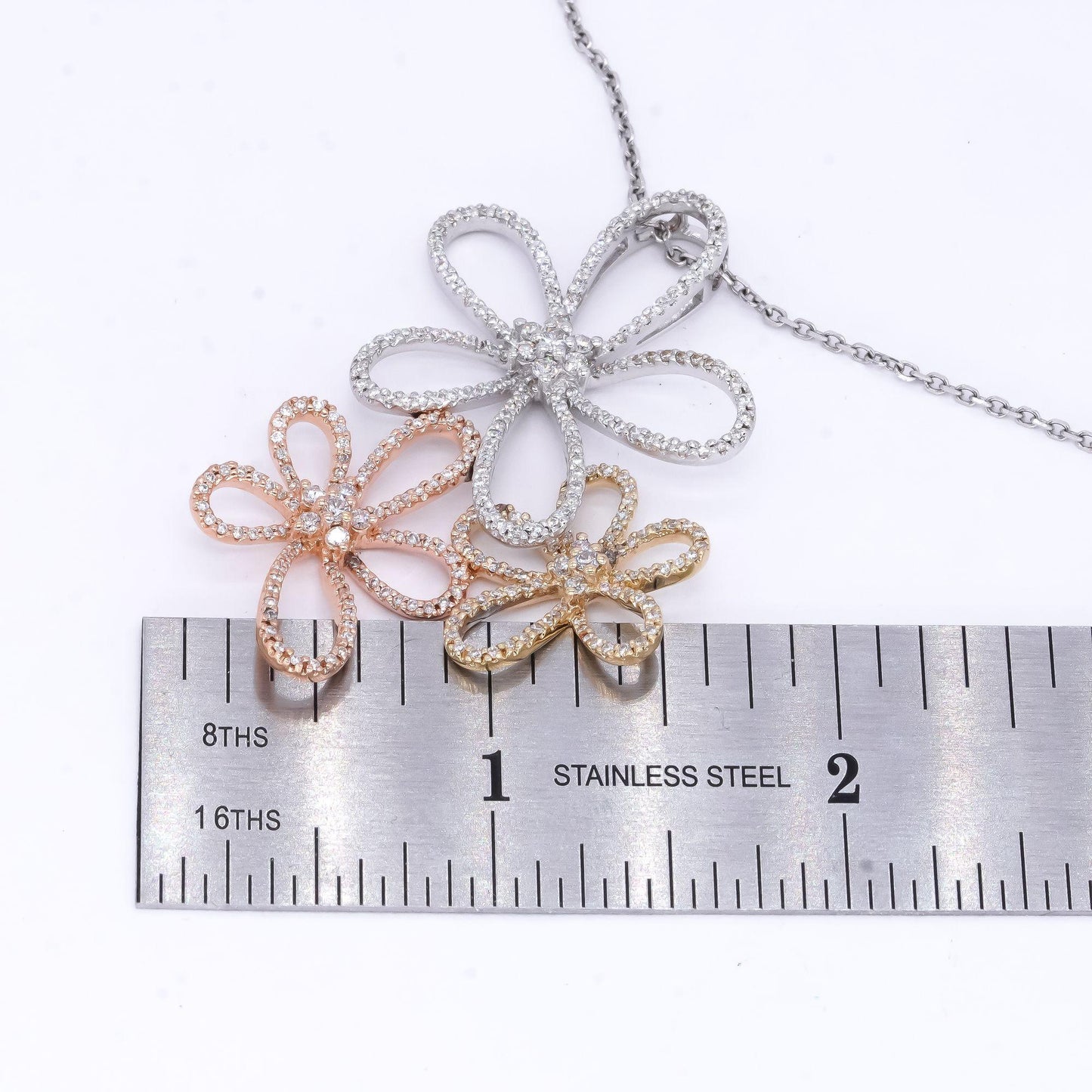 Gabriel and Co 14k White Yellow Rose Gold 2.0CT Diamond Flower Pendant Necklace