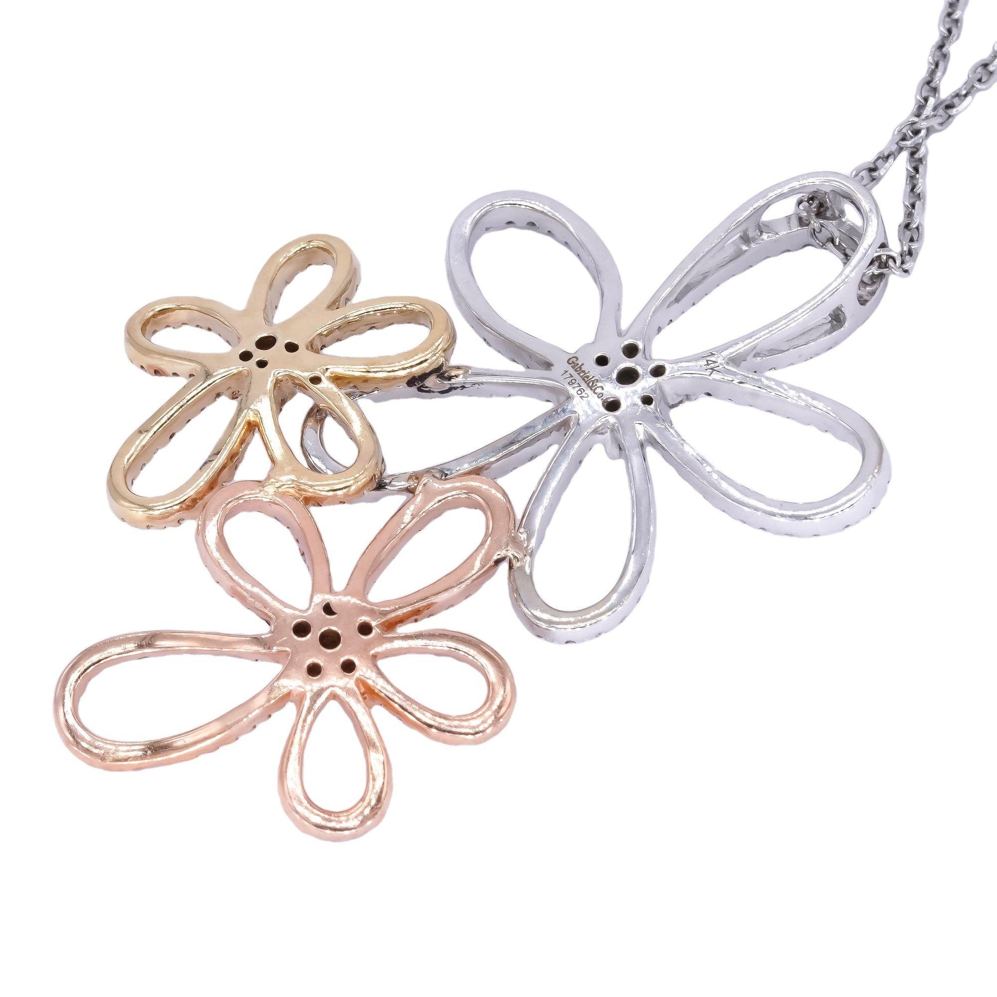 Gabriel and Co 14k White Yellow Rose Gold 2.0CT Diamond Flower Pendant Necklace