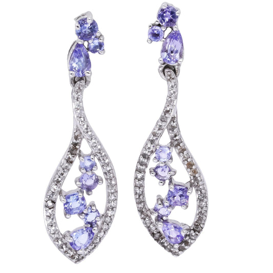 Sterling Silver Jewelry 2.0CT Tanzanite and White Topaz Drop Dangle Earrings