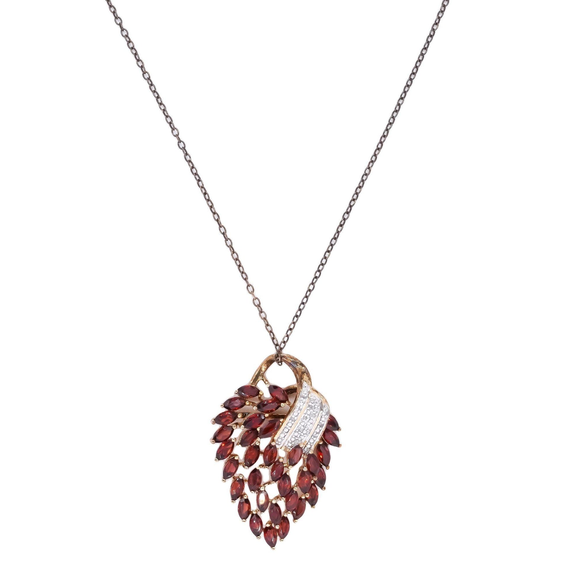 Sterling Silver Gold Plate 1.55CT Diamond & Garnet Cluster Pendant Necklace