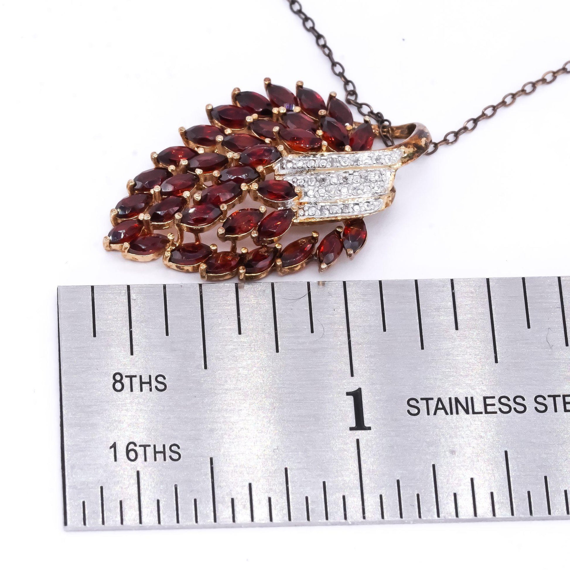 Sterling Silver Gold Plate 1.55CT Diamond & Garnet Cluster Pendant Necklace