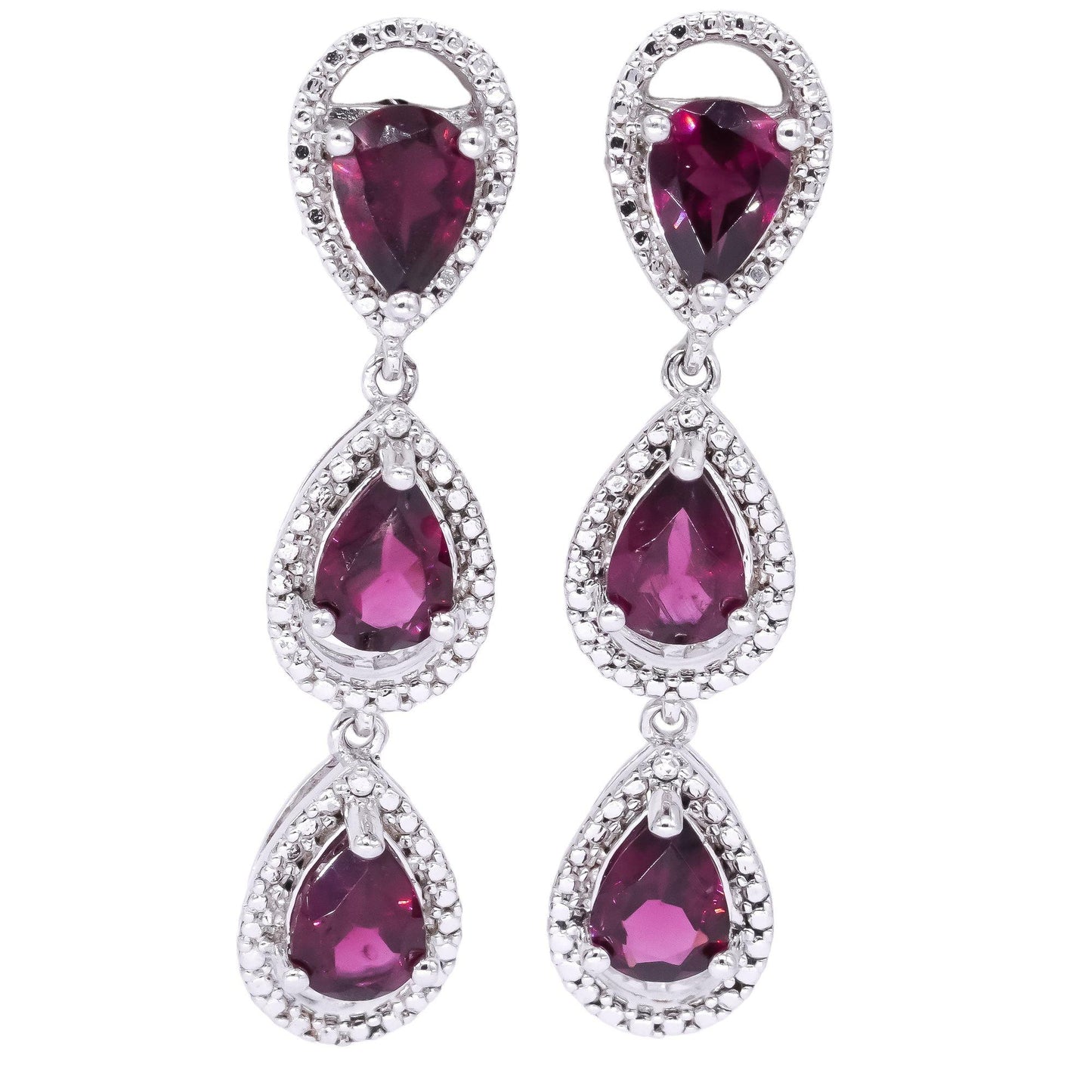 Sterling Silver 3.0ct Pink Tourmaline Pear Shape Drop Dangle Earrings