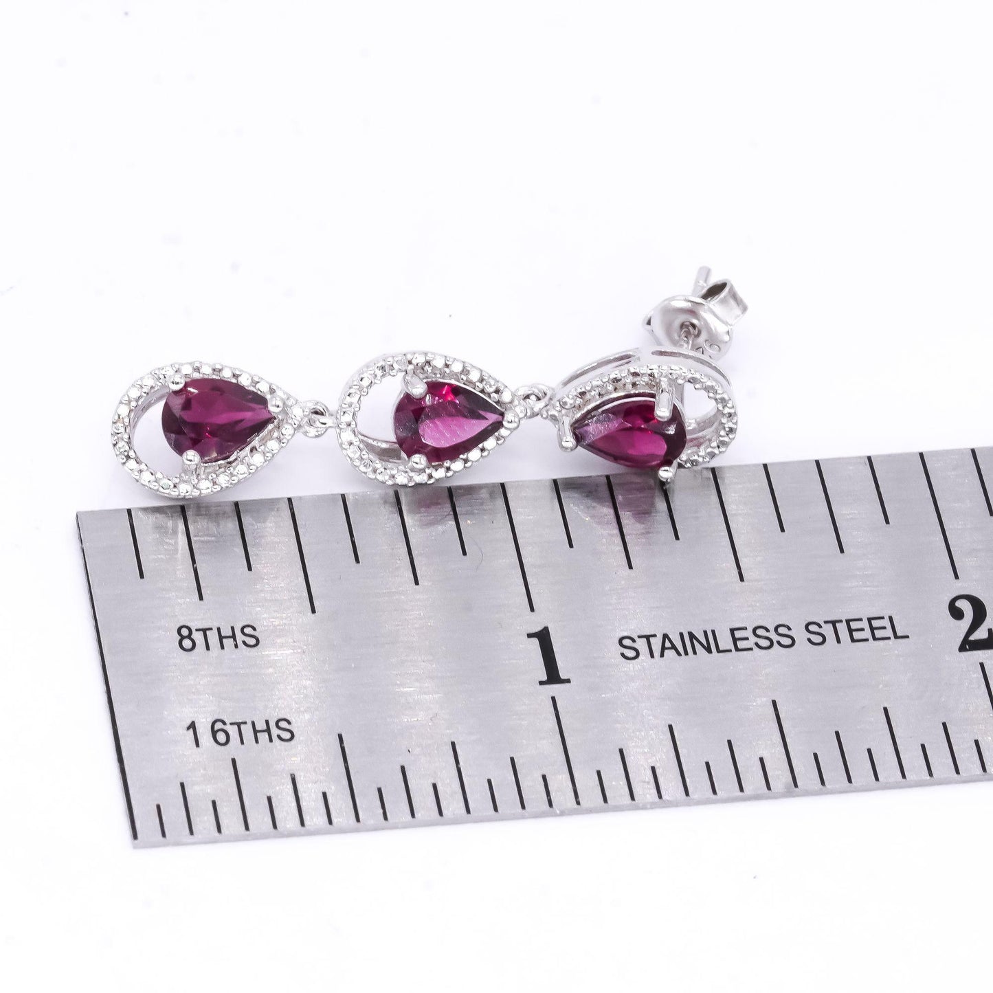 Sterling Silver 3.0ct Pink Tourmaline Pear Shape Drop Dangle Earrings