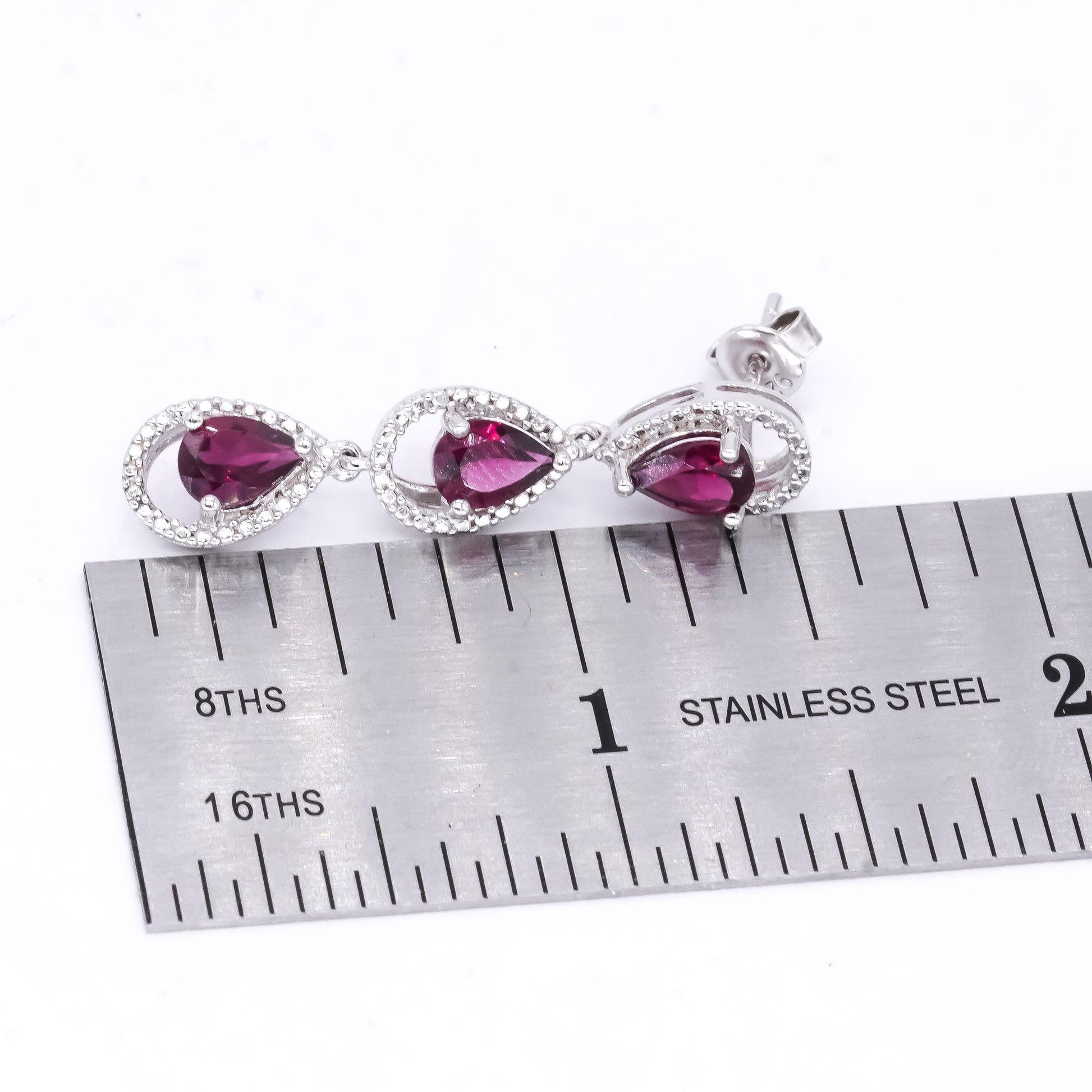 Sterling Silver 3.0ct Pink Tourmaline Pear Shape Drop Dangle Earrings