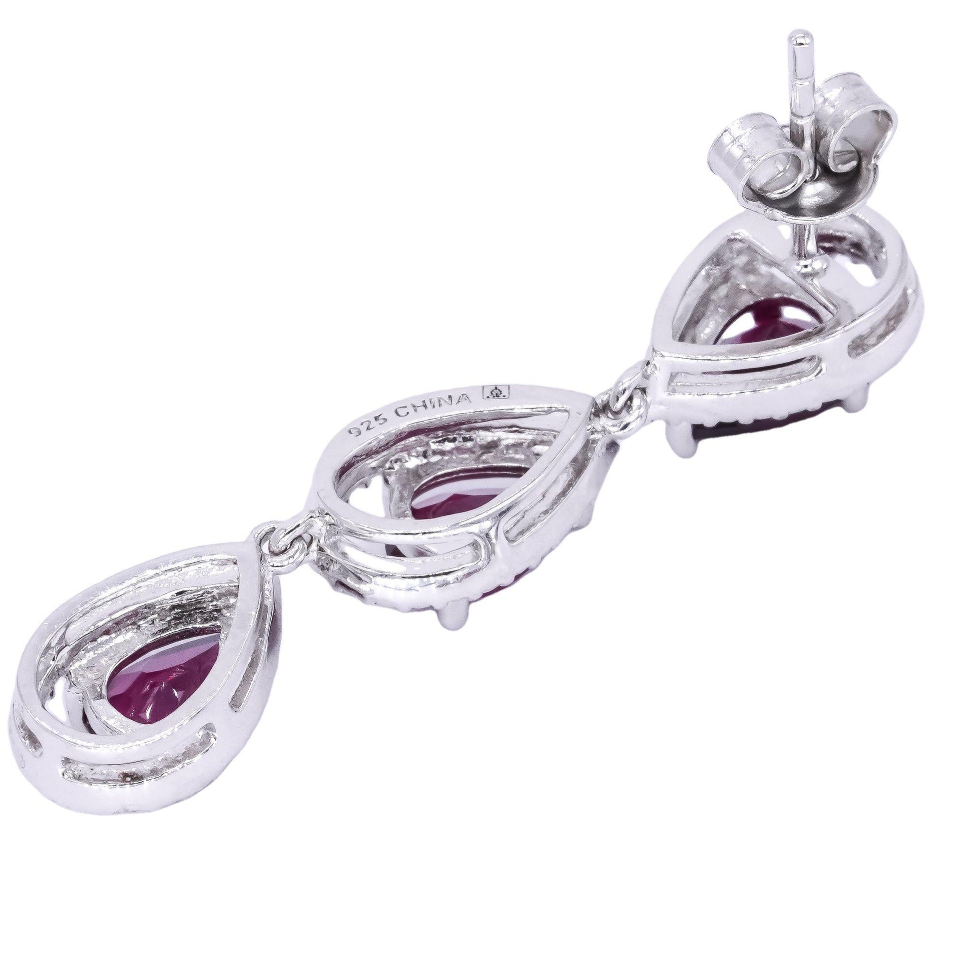 Sterling Silver 3.0ct Pink Tourmaline Pear Shape Drop Dangle Earrings