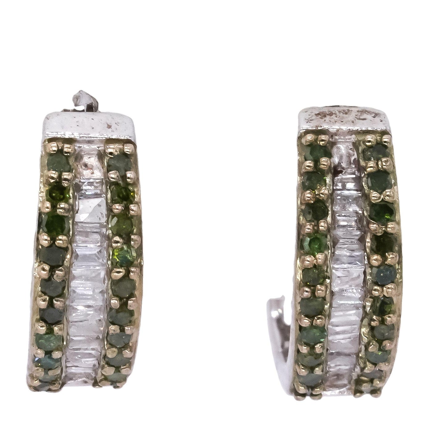 Sterling Silver 0.50ct Green and White Diamond Huggie Hoop Earrings