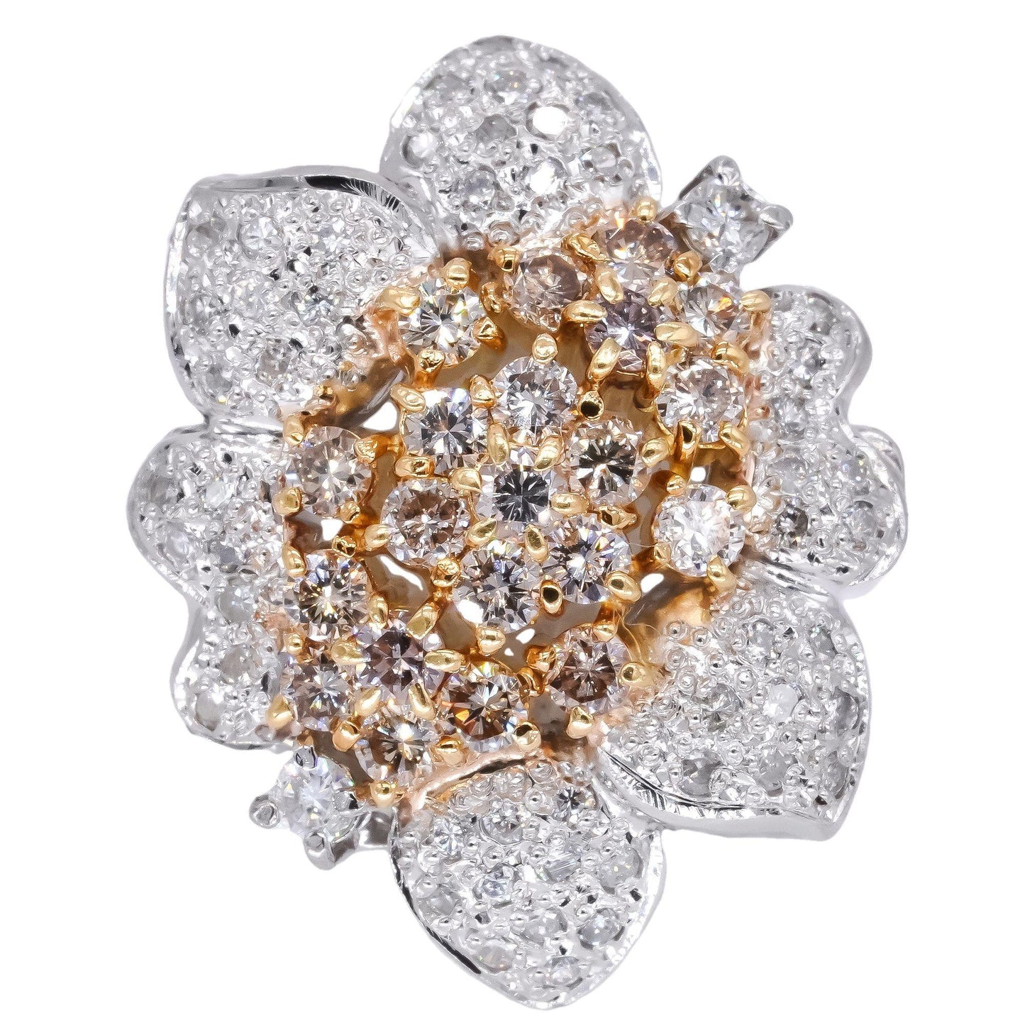 Platinum and 18k Gold 2.0CT Diamond Free Form Flower Cluster Ring size 9