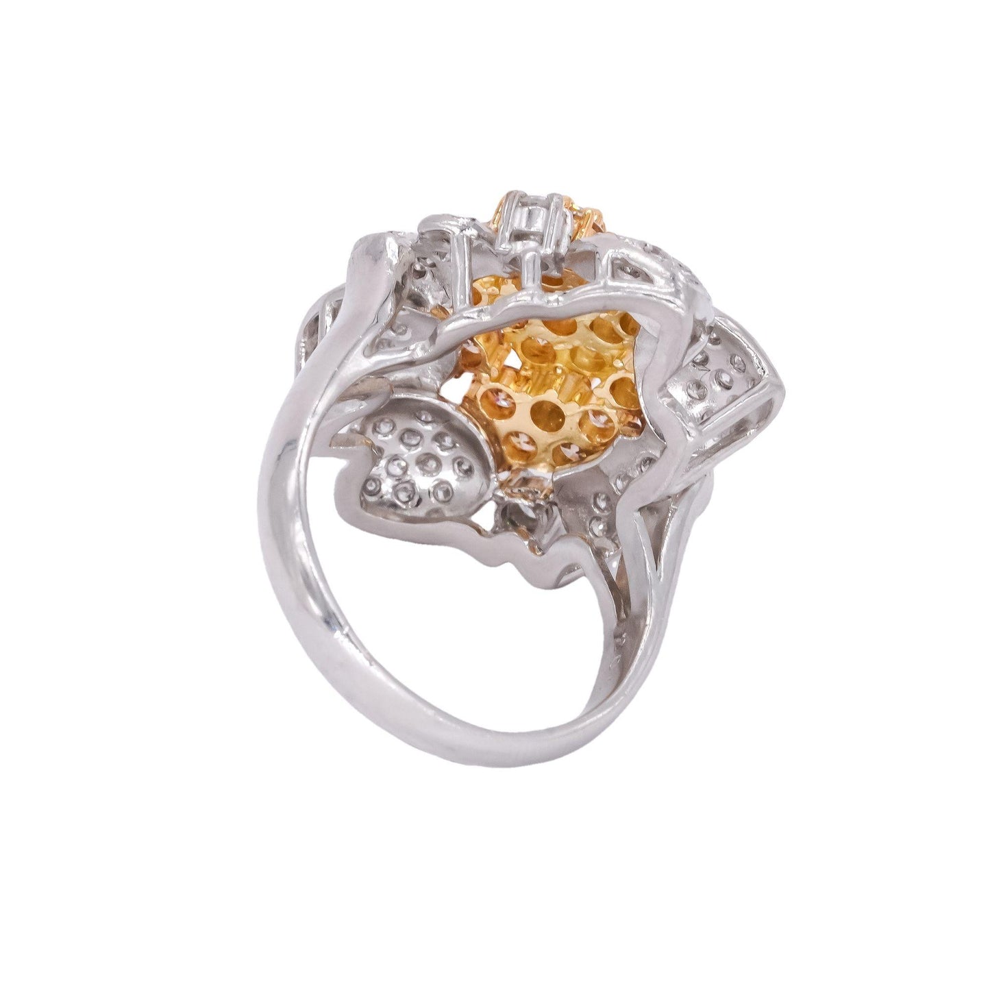 Platinum and 18k Gold 2.0CT Diamond Free Form Flower Cluster Ring size 9