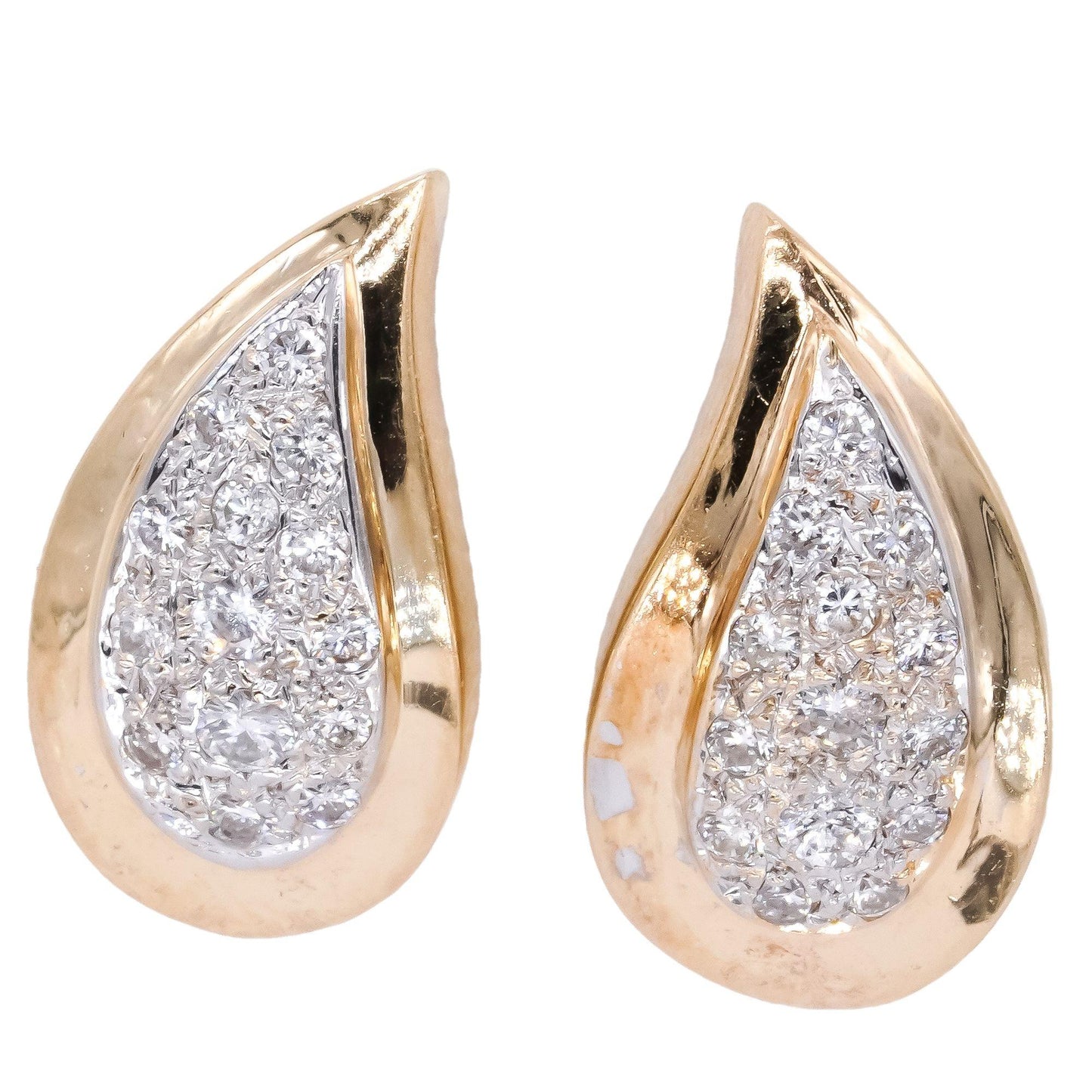 14k White and Yellow Gold 0.40CT Diamond Pear Shaped Cluster Earrings