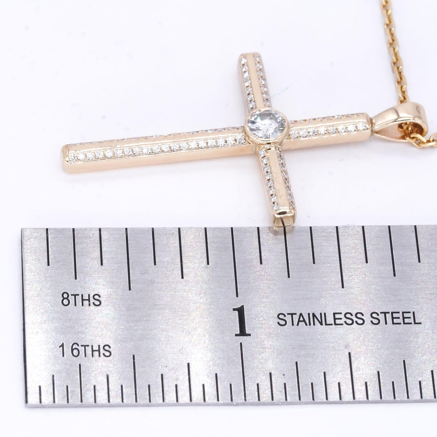 14k Yellow Gold 0.60ct Diamond Cross Pendant Chain Necklace